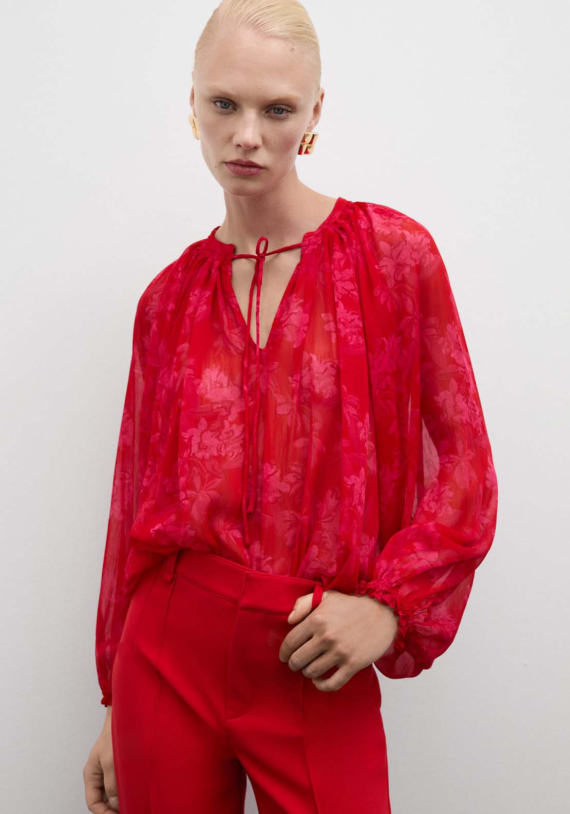 Mango Semitransparent floral print blouse - Red 1 Shaws Department Stores