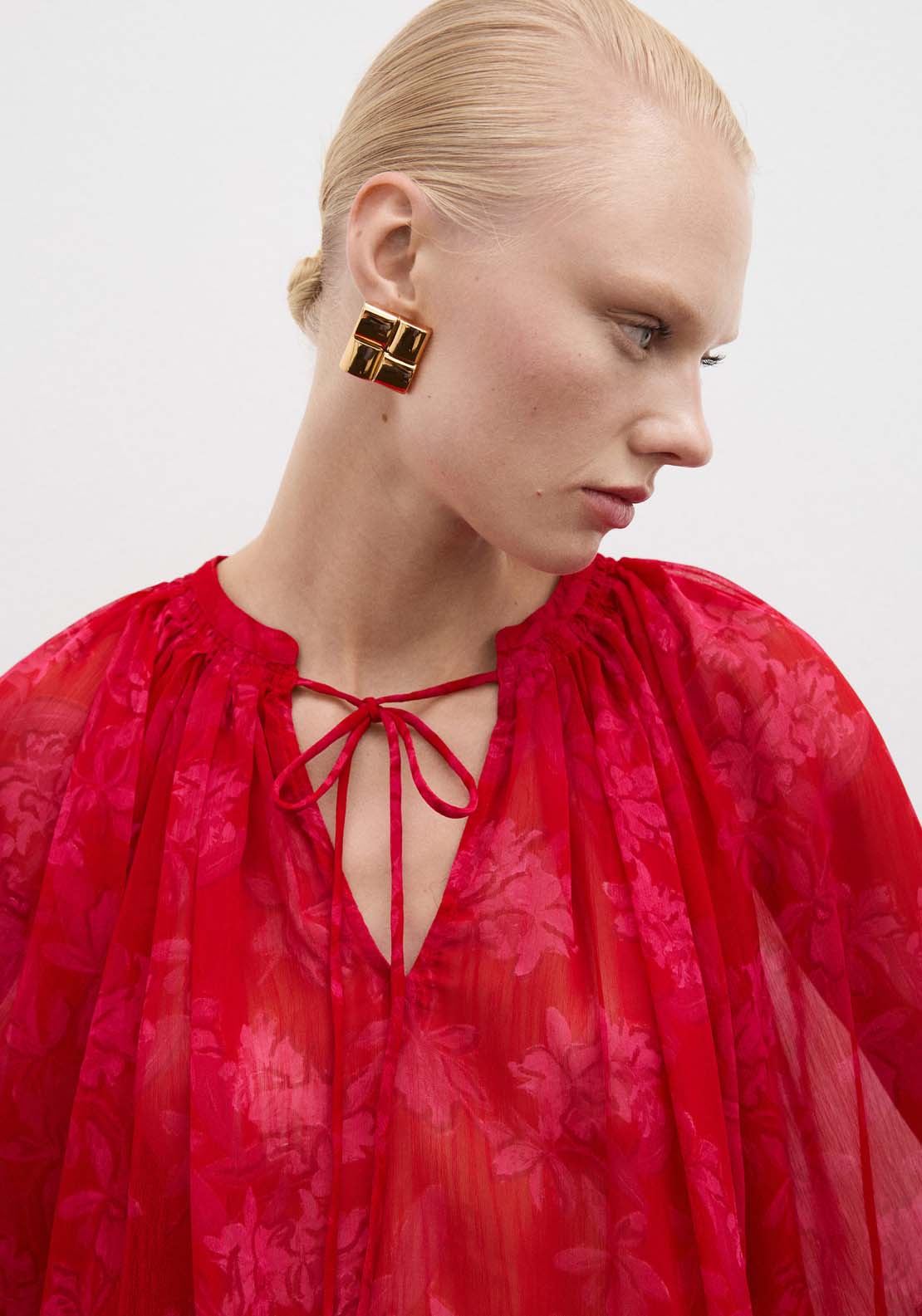 Mango Semitransparent floral print blouse - Red 2 Shaws Department Stores