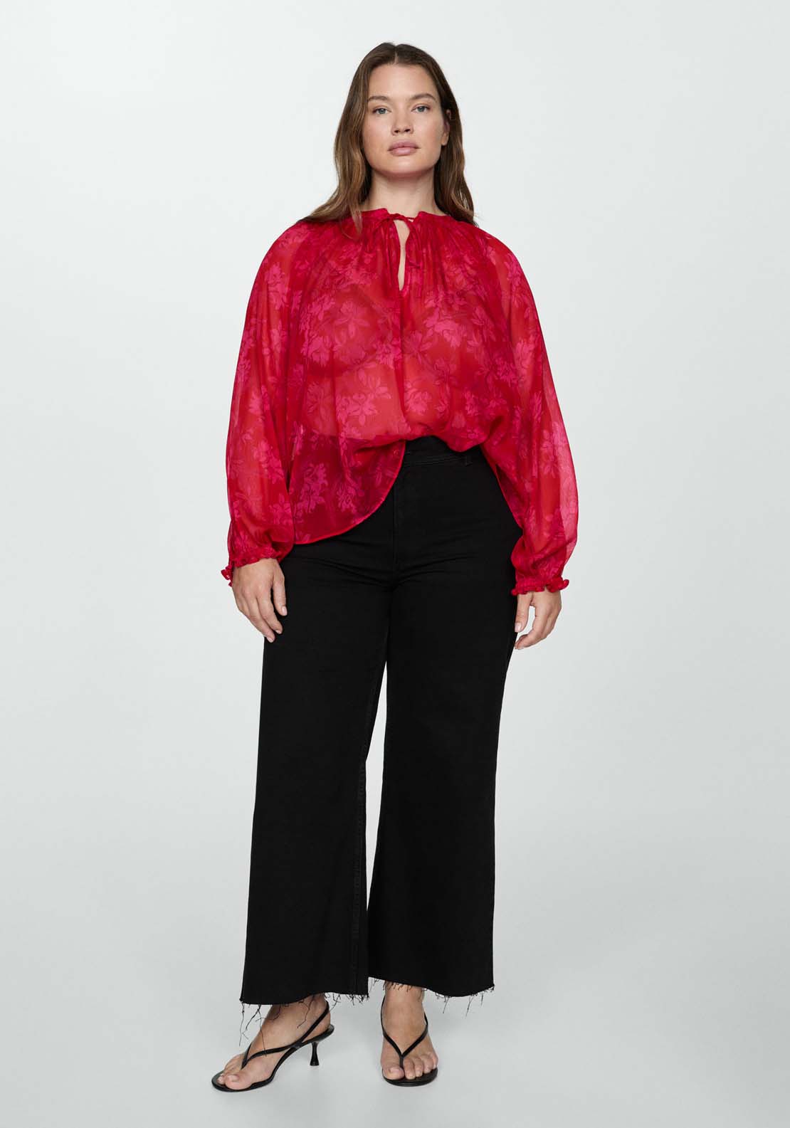 Mango Semitransparent floral print blouse - Red 3 Shaws Department Stores