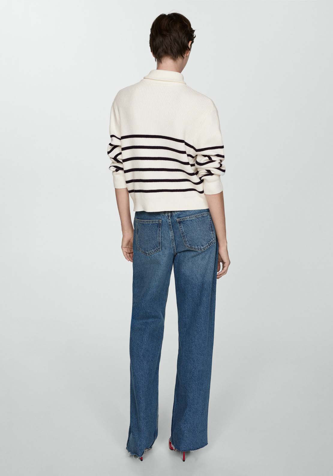 Mango Striped sweater with zip - Navy 4 Shaws Department Stores
