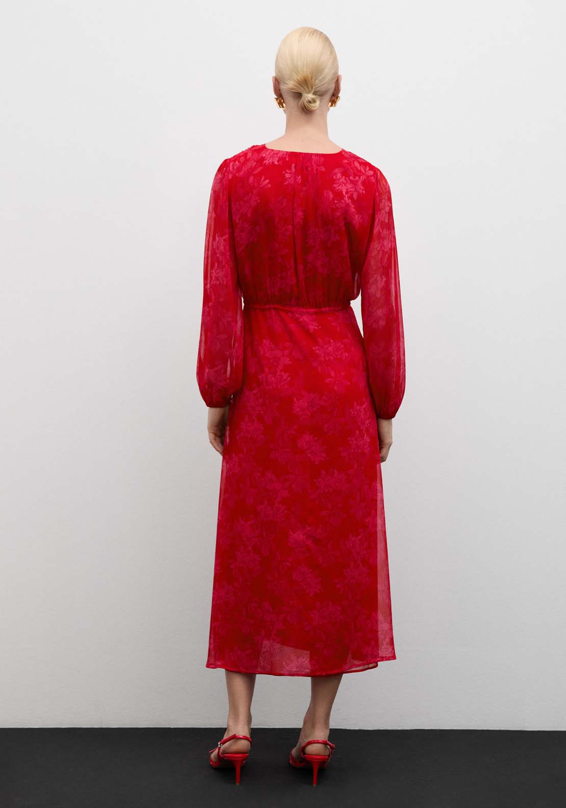 Mango Floral-print dress with knot detail - Bright Red 4 Shaws Department Stores