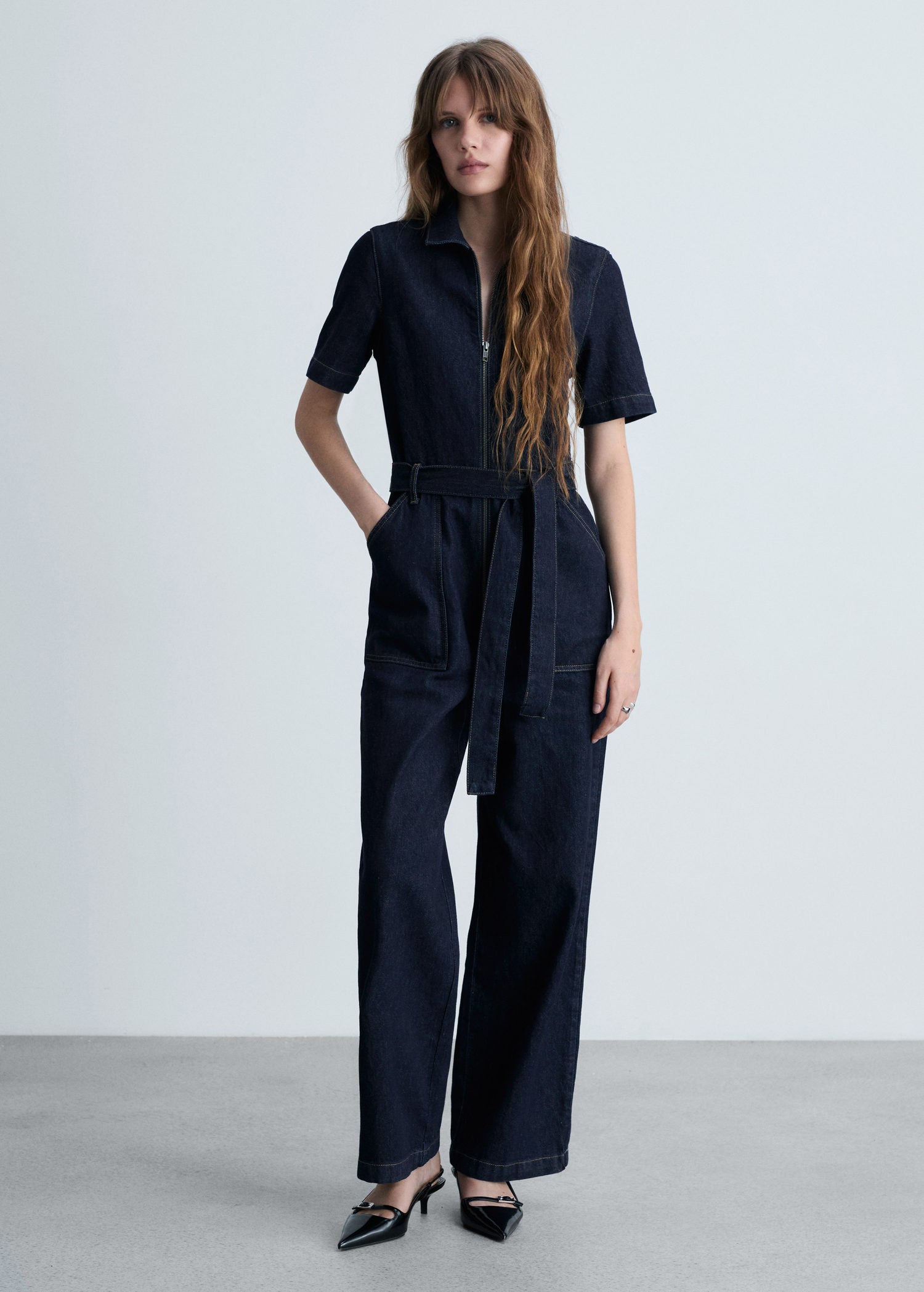 Mango Denim jumpsuit belt - Open Blue 2 Shaws Department Stores