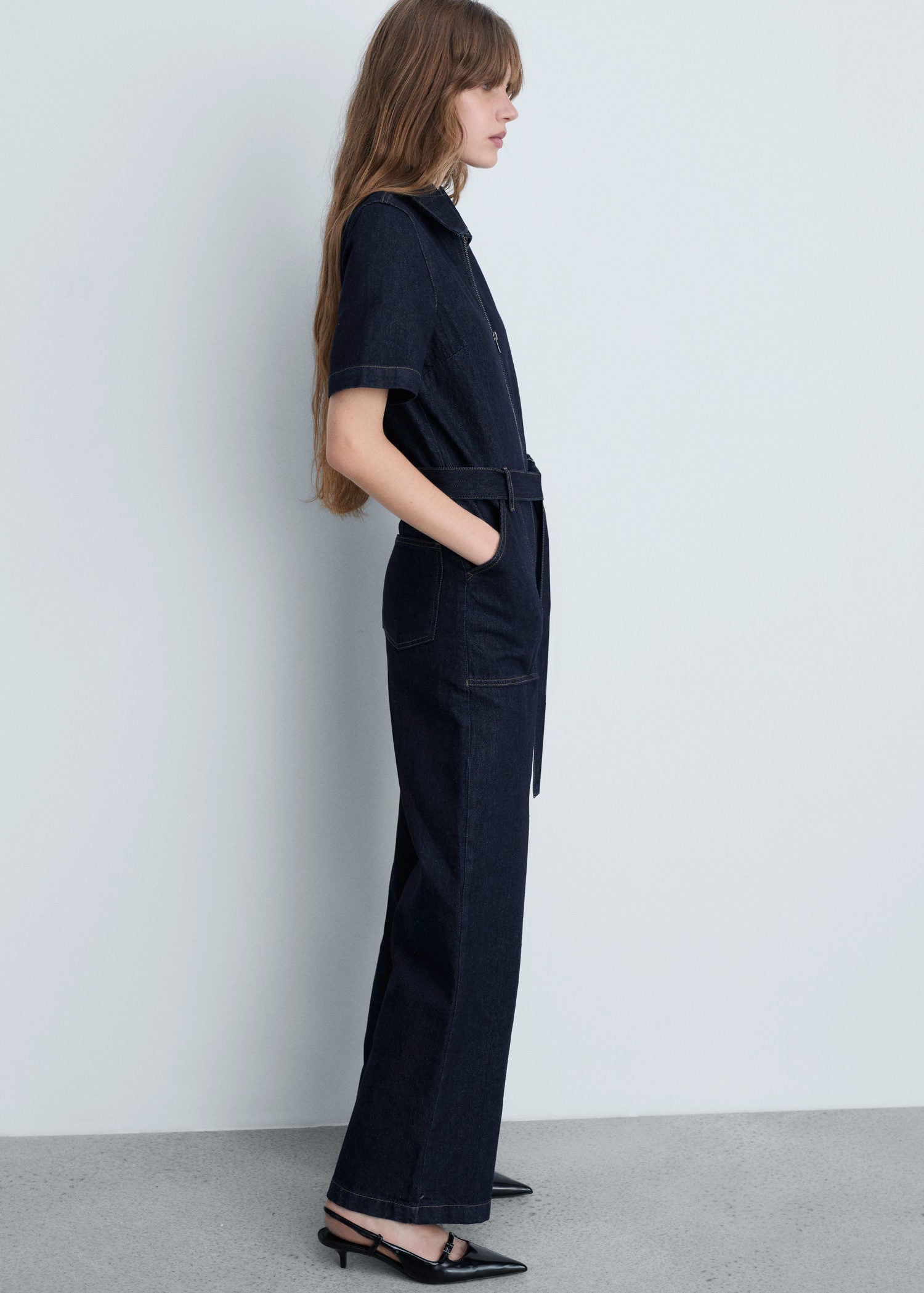 Mango Denim jumpsuit belt - Open Blue 3 Shaws Department Stores