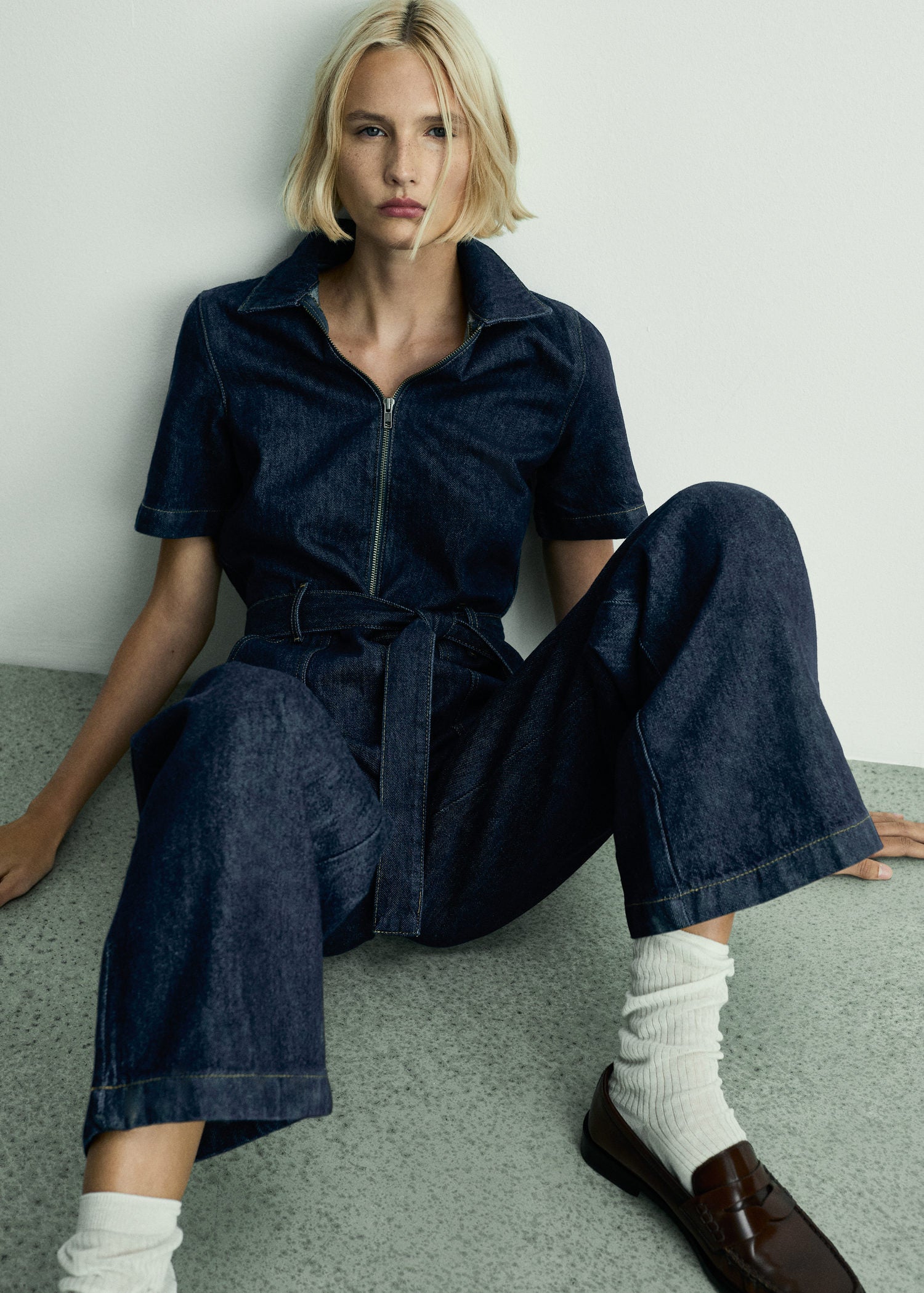 Mango Denim jumpsuit belt - Open Blue 1 Shaws Department Stores