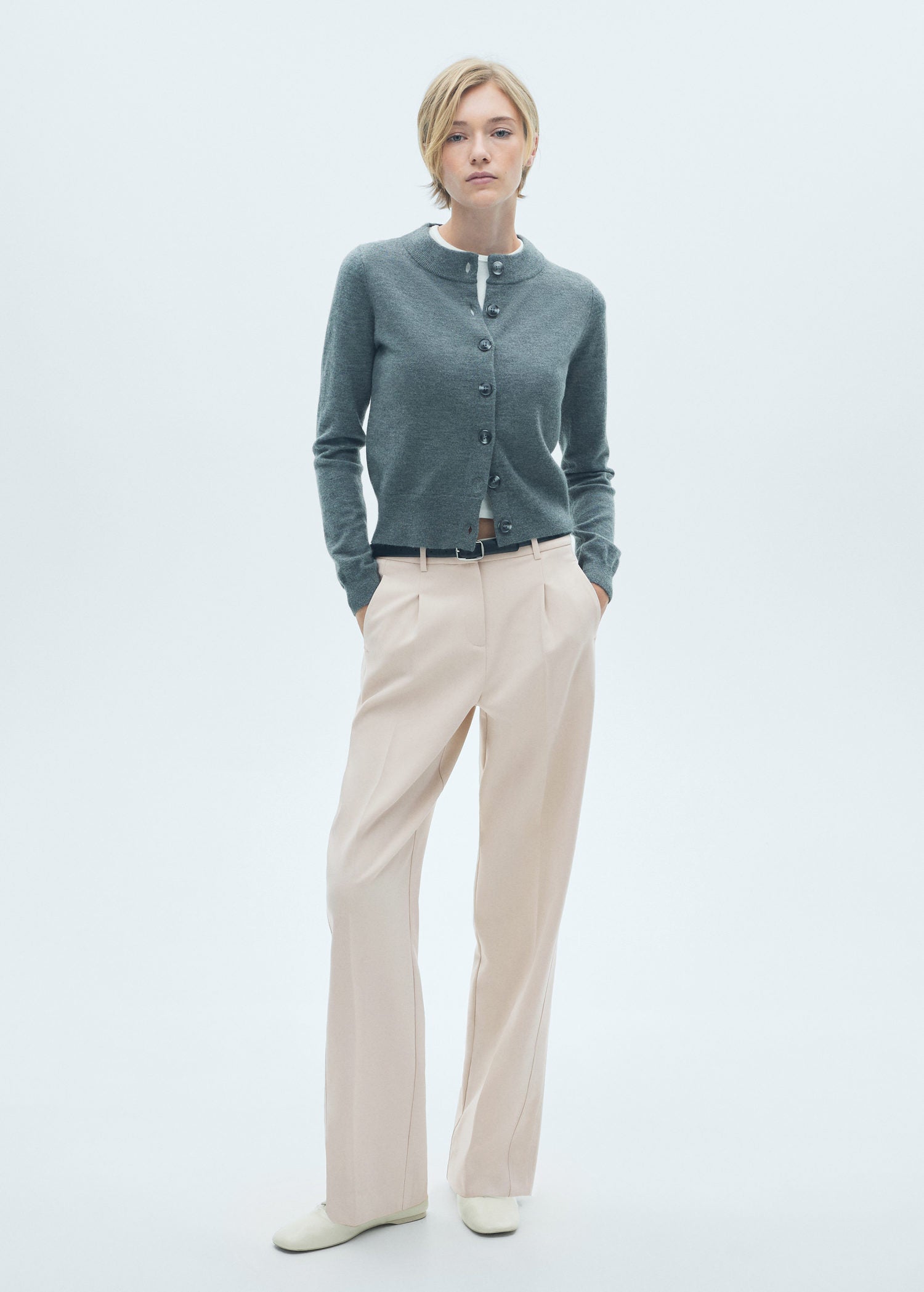 Mango Pleated straight trousers - Light Beige 1 Shaws Department Stores