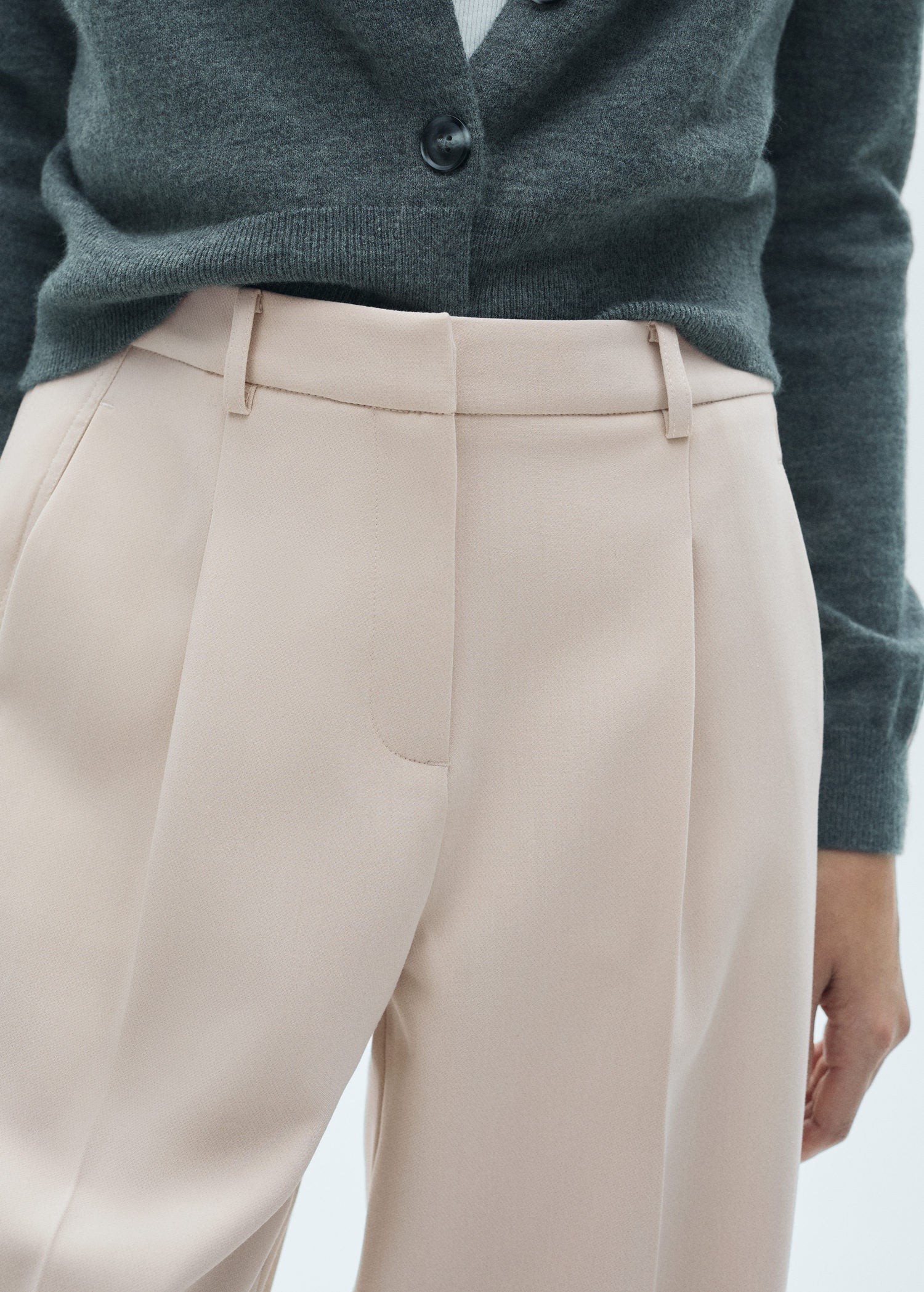 Mango Pleated straight trousers - Light Beige 4 Shaws Department Stores