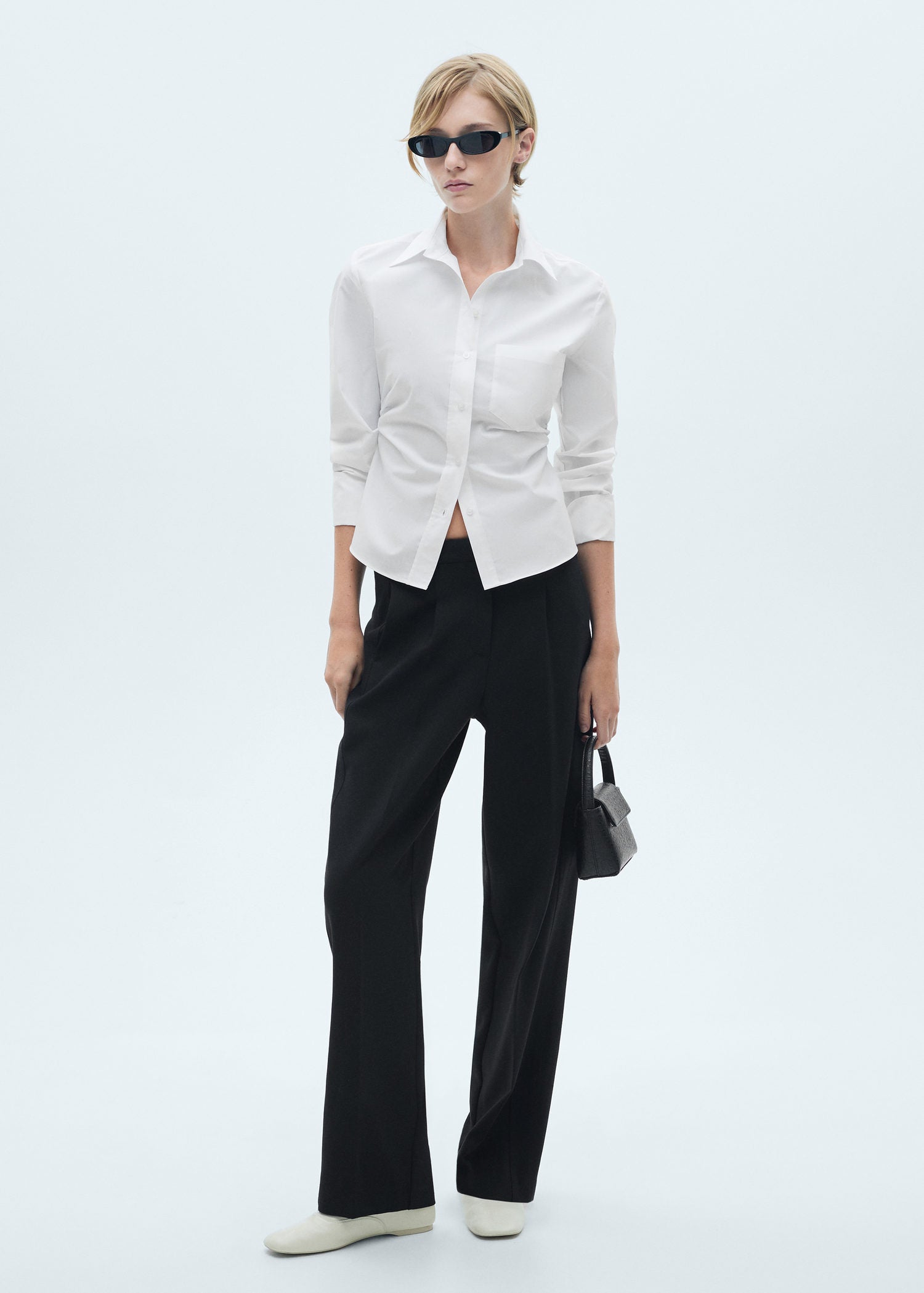Mango Pleated straight trousers - Black 3 Shaws Department Stores