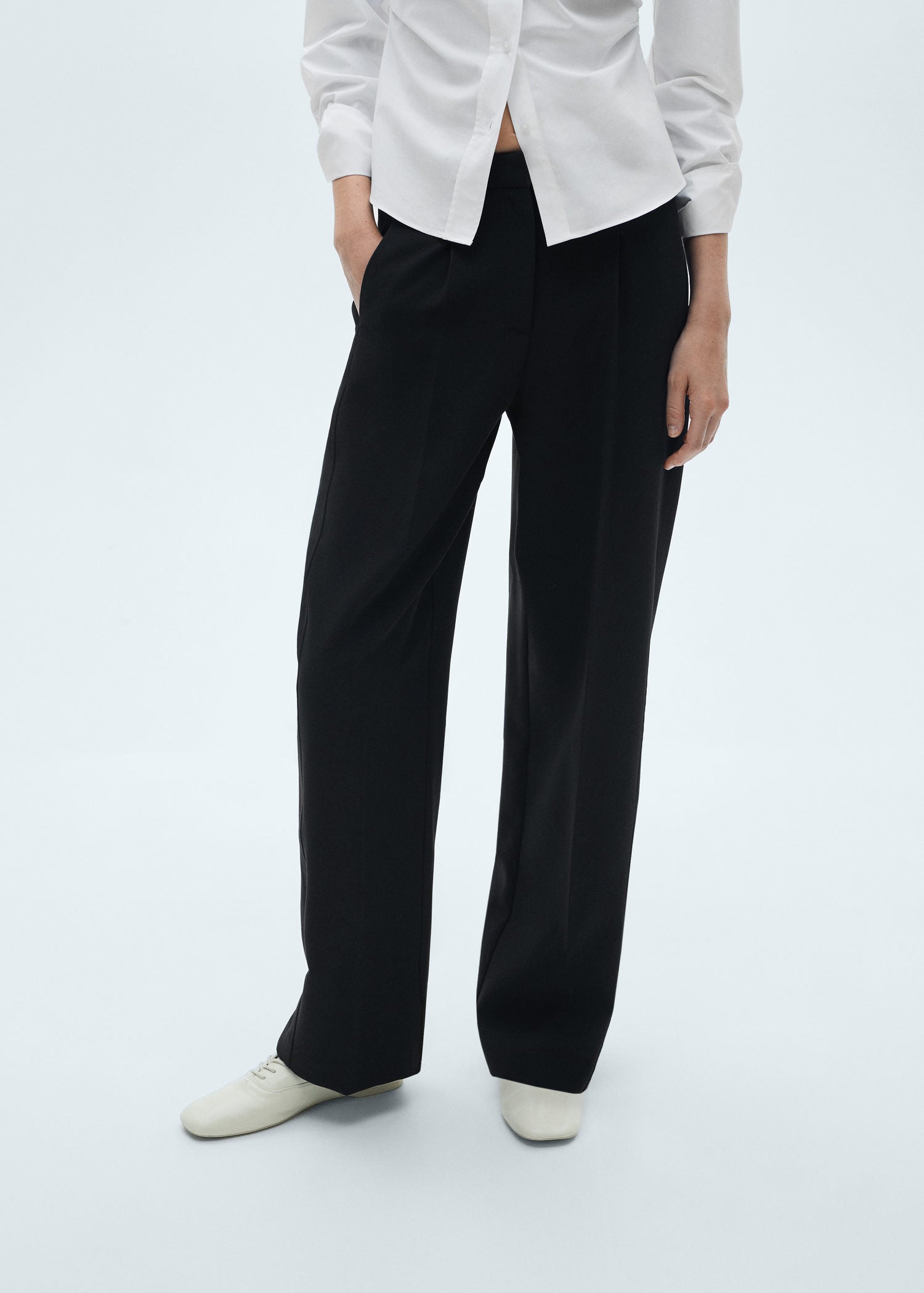 Mango Pleated straight trousers - Black 1 Shaws Department Stores