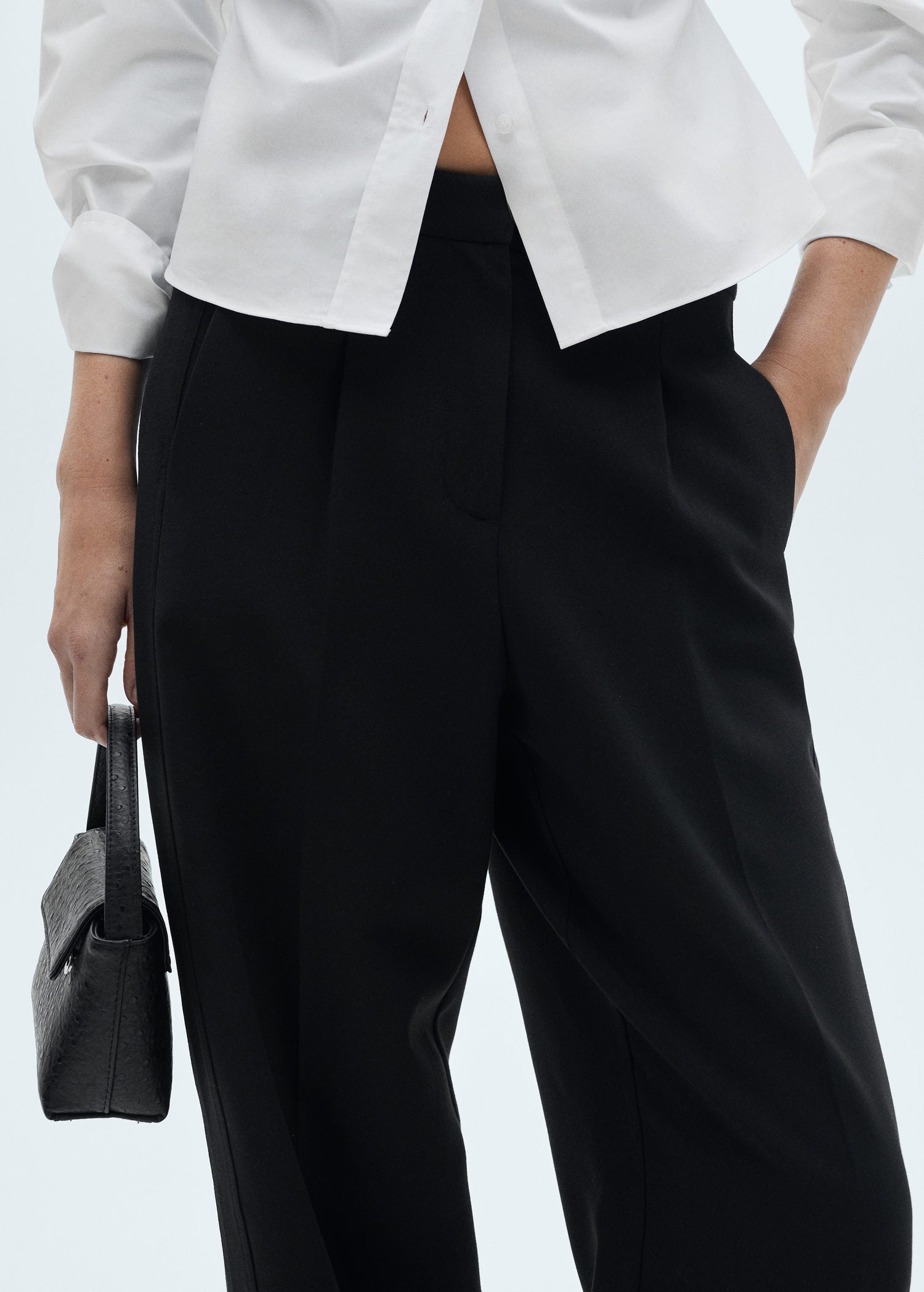 Mango Pleated straight trousers - Black 2 Shaws Department Stores