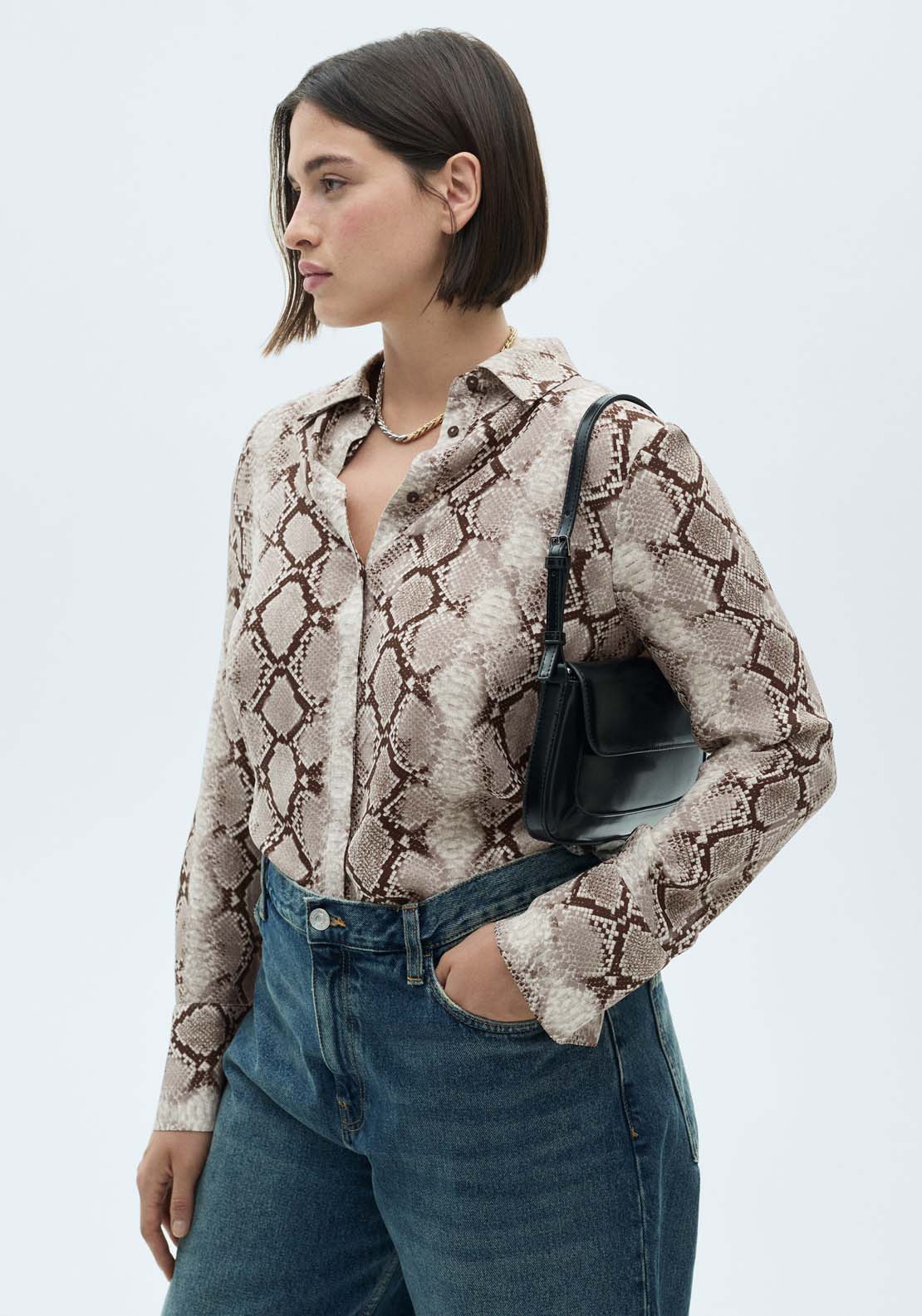 Mango Snake print shirt - Brown 2 Shaws Department Stores