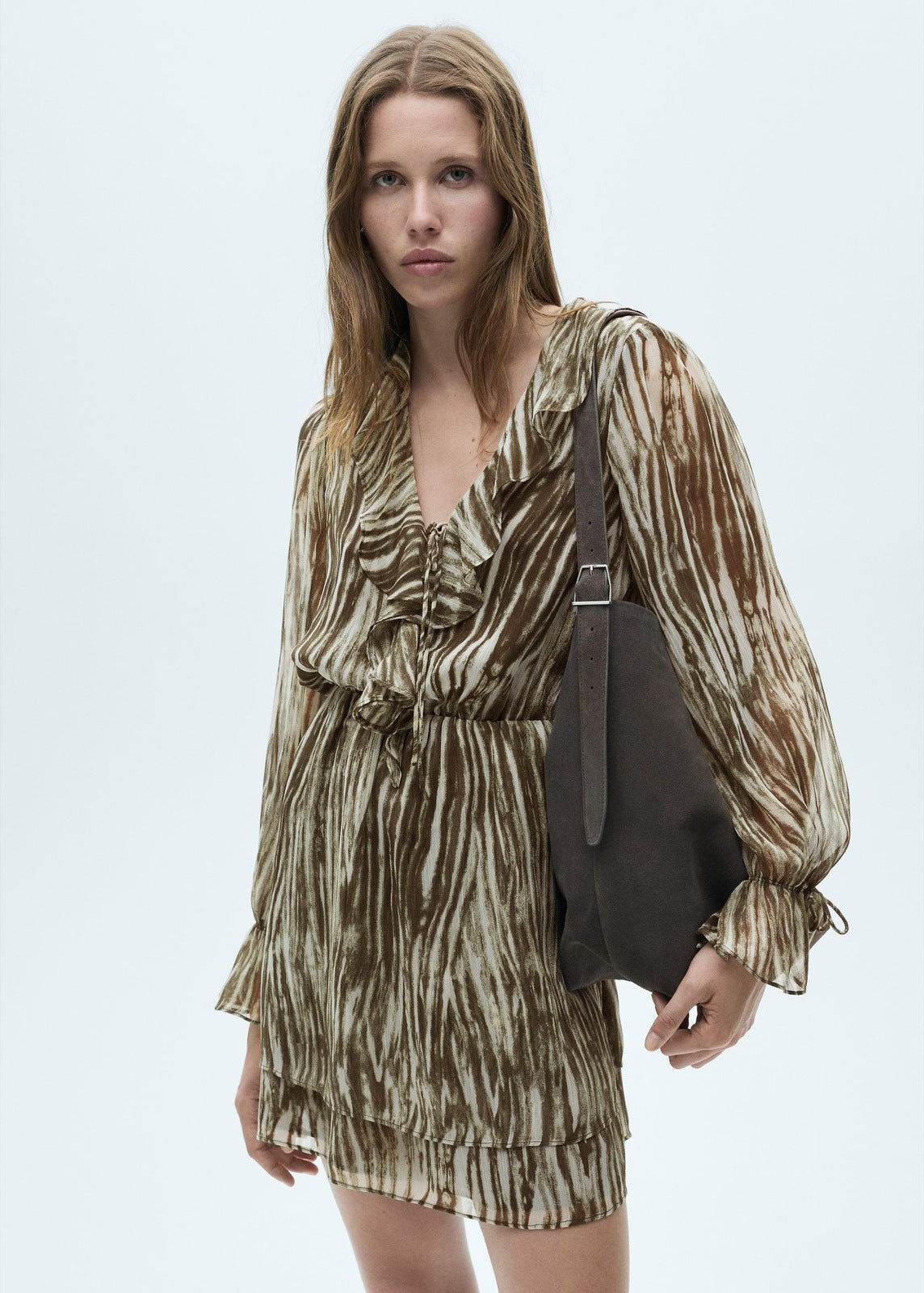 Mango Short ruffle printed dress - Green 2 Shaws Department Stores