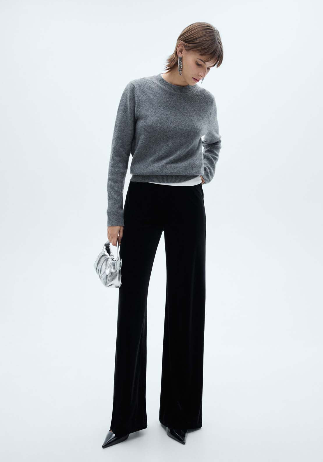 Mango Velvet wideleg trousers - Dark Blue 2 Shaws Department Stores