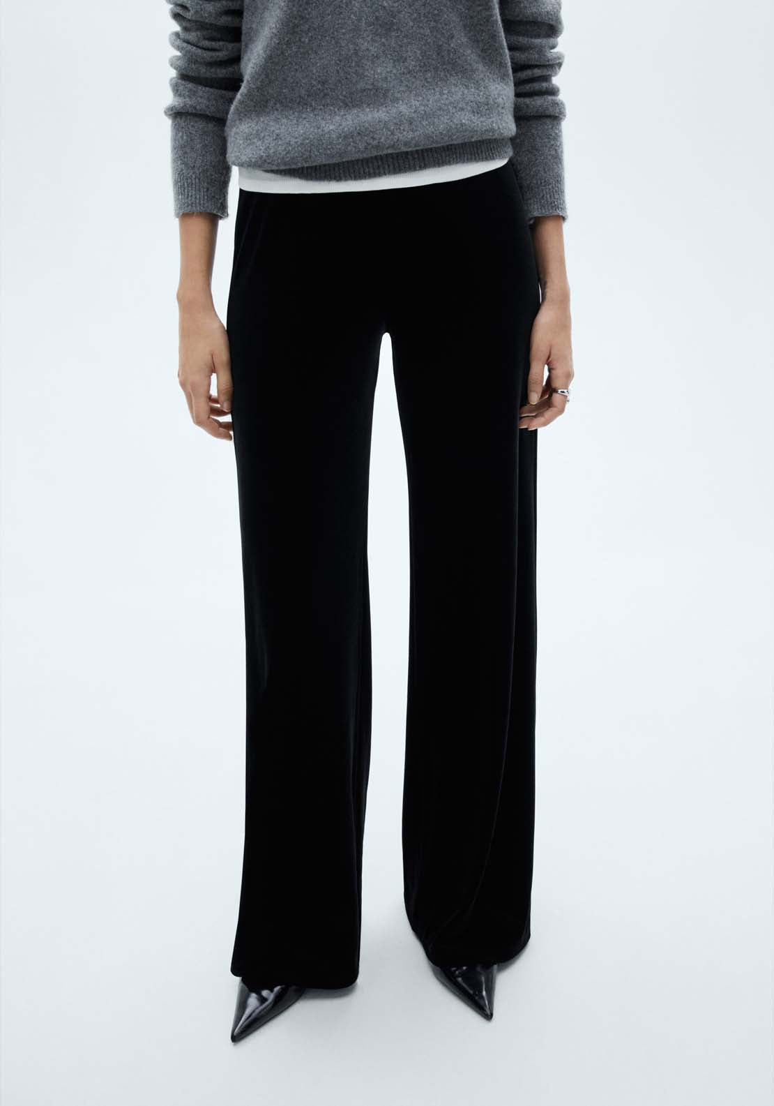 Mango Velvet wideleg trousers - Dark Blue 1 Shaws Department Stores