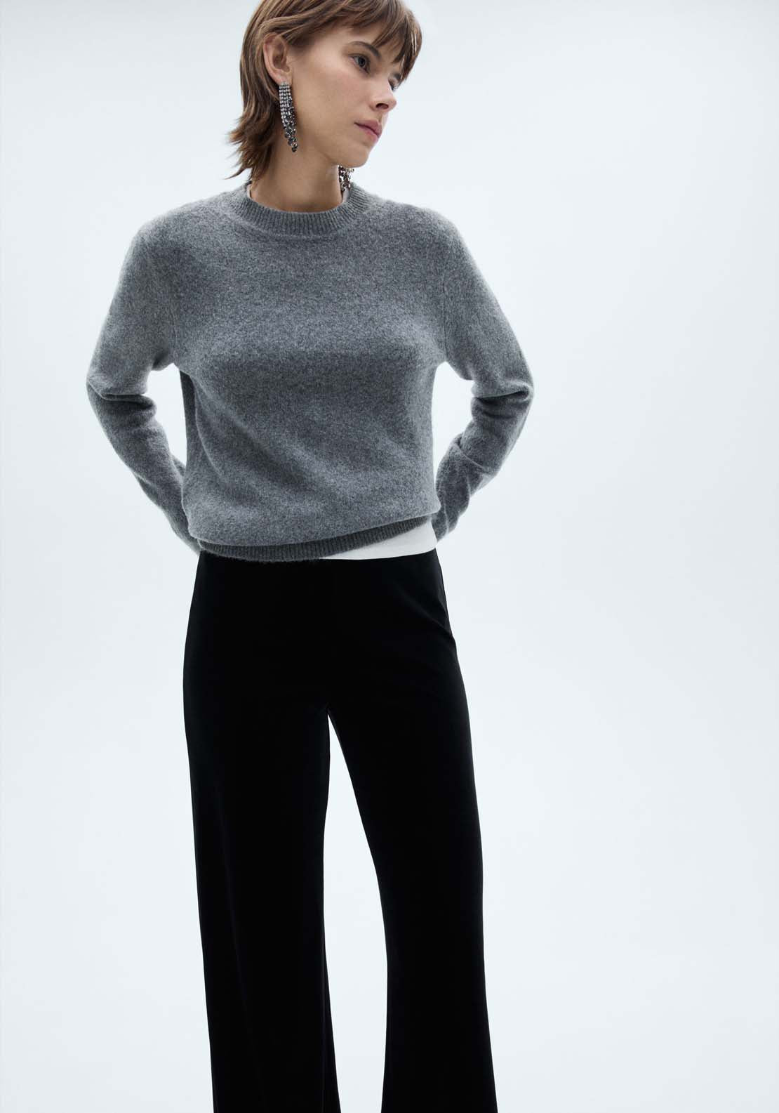 Mango Velvet wideleg trousers - Dark Blue 4 Shaws Department Stores
