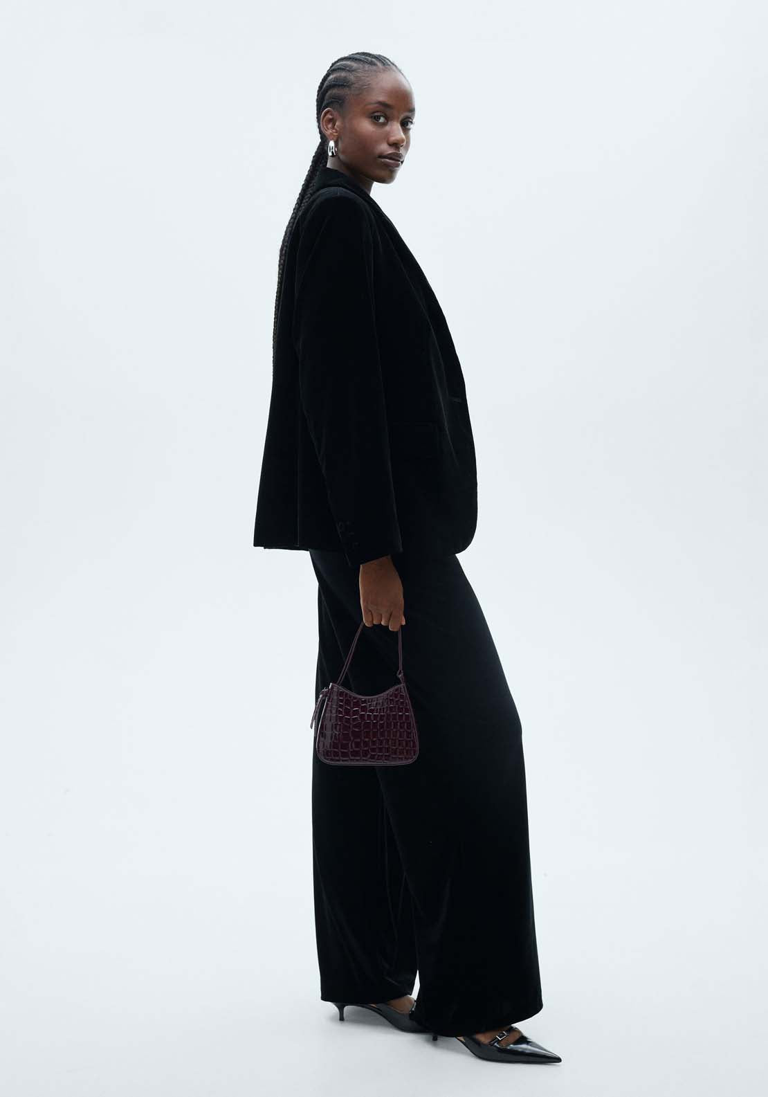 Mango Velvet wideleg trousers - Black 5 Shaws Department Stores