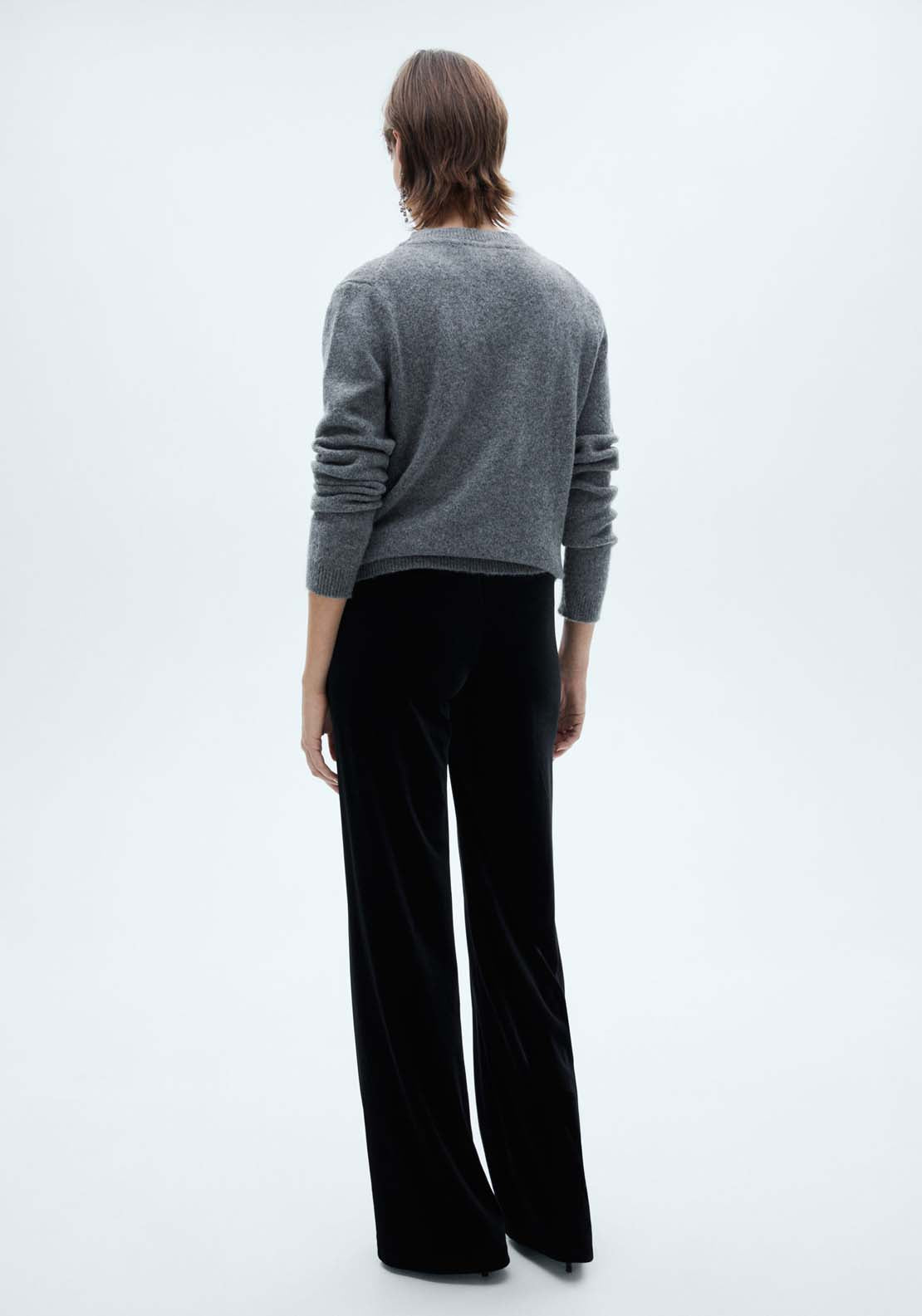 Mango Velvet wideleg trousers - Dark Blue 3 Shaws Department Stores