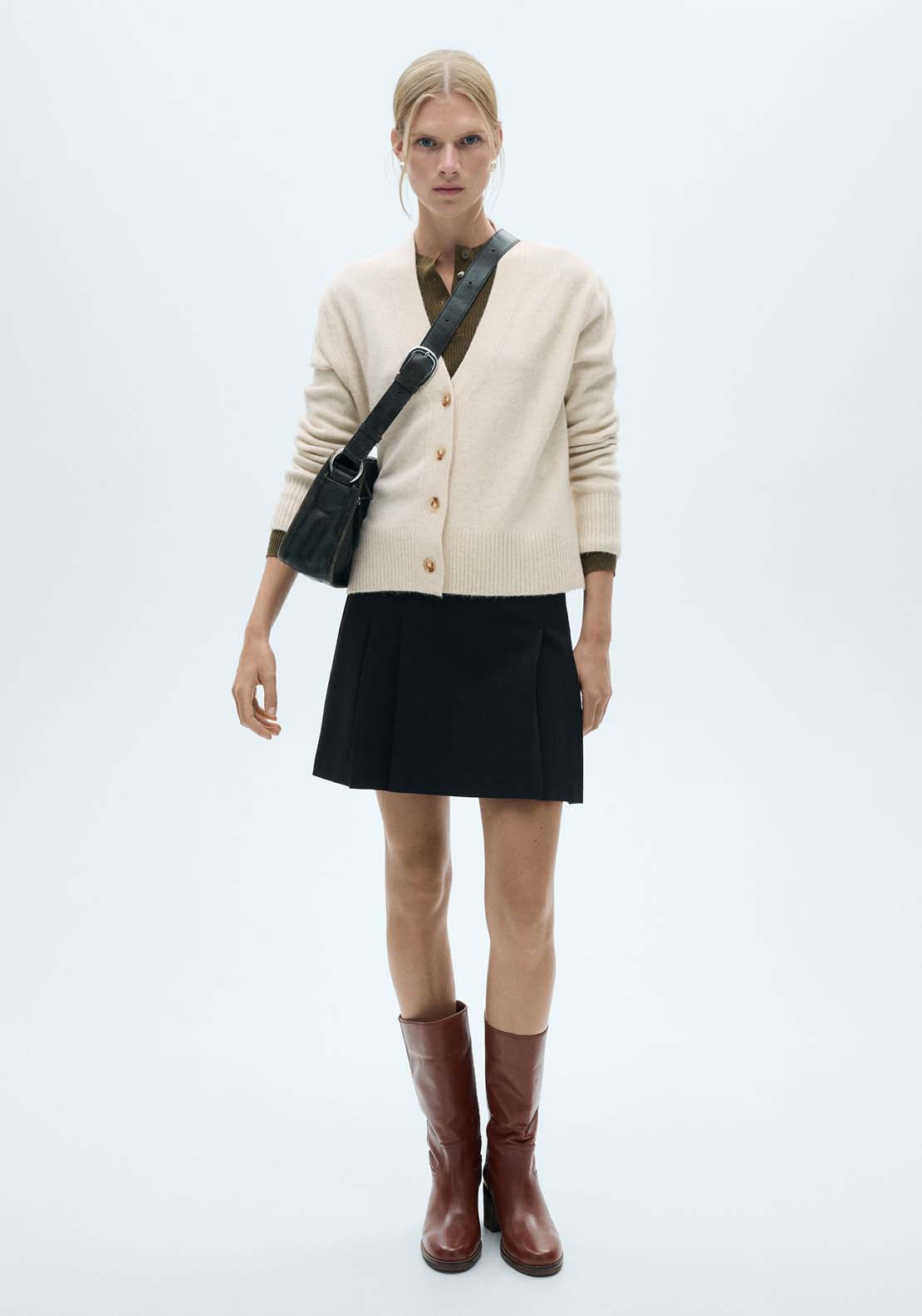 Mango Button knit cardigan - Light/pastel Brown 3 Shaws Department Stores