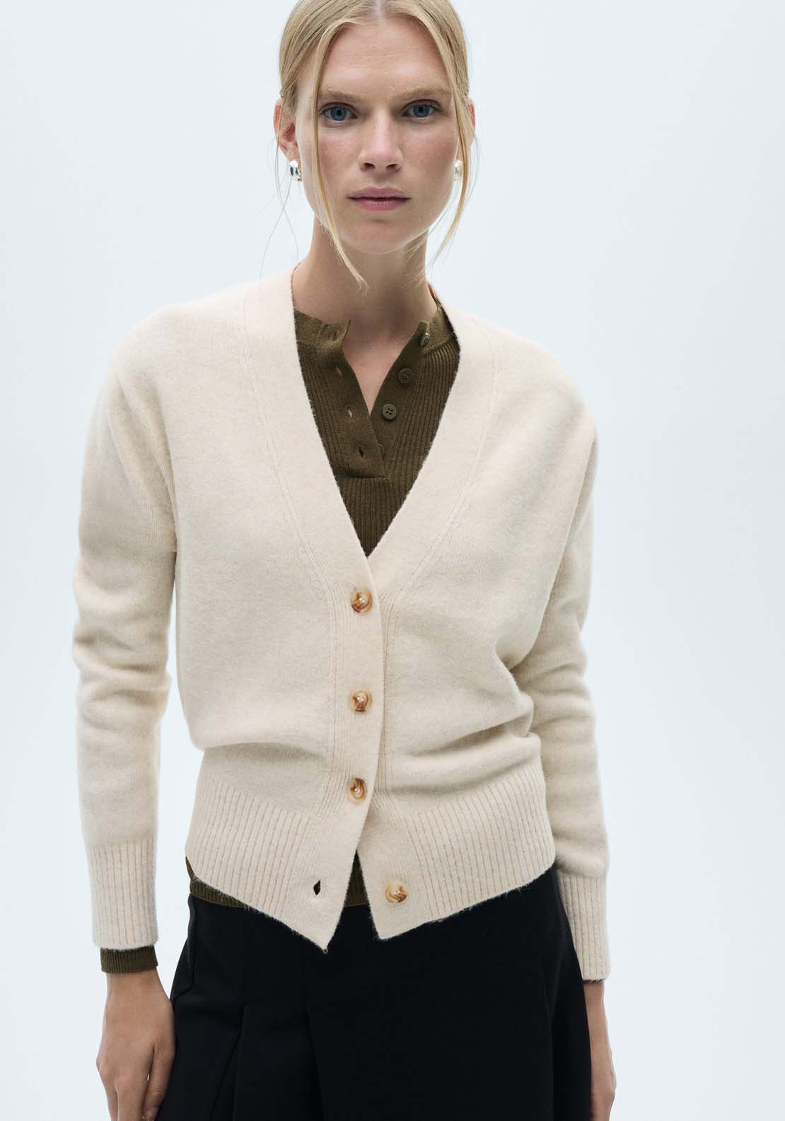 Mango Button knit cardigan - Light/pastel Brown 1 Shaws Department Stores
