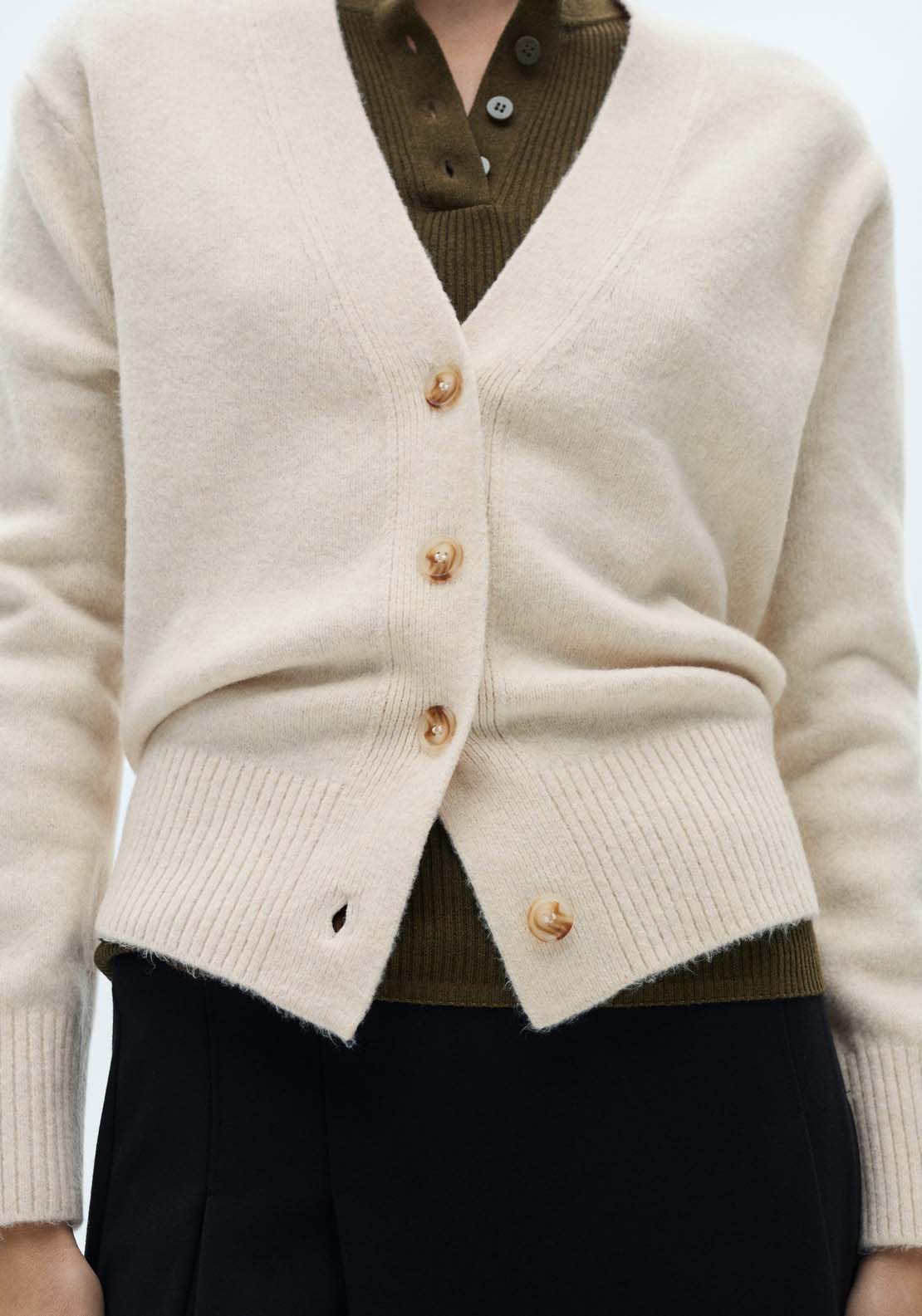 Mango Button knit cardigan - Light/pastel Brown 2 Shaws Department Stores