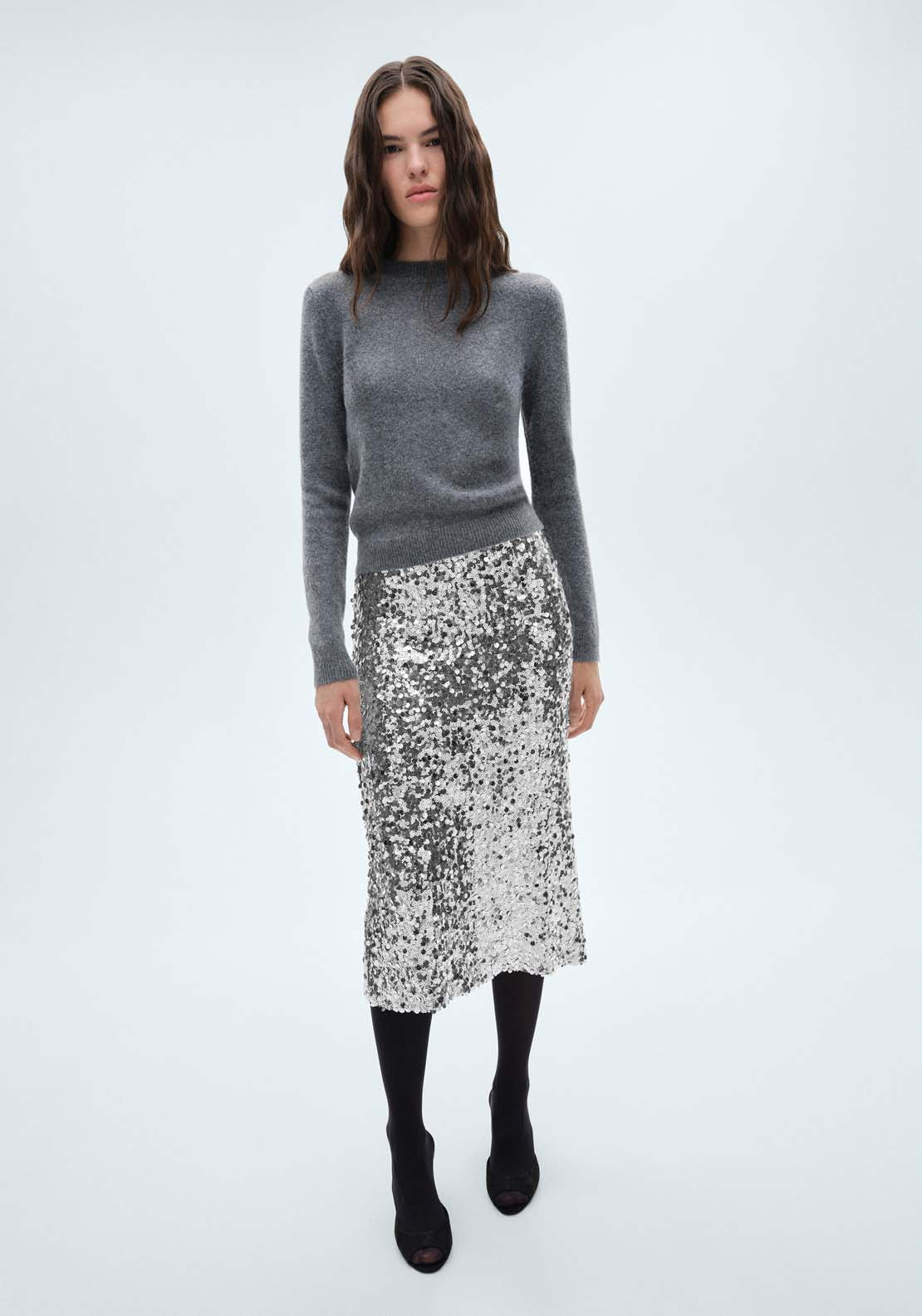 Mango Sequin midi skirt - Silver 2 Shaws Department Stores