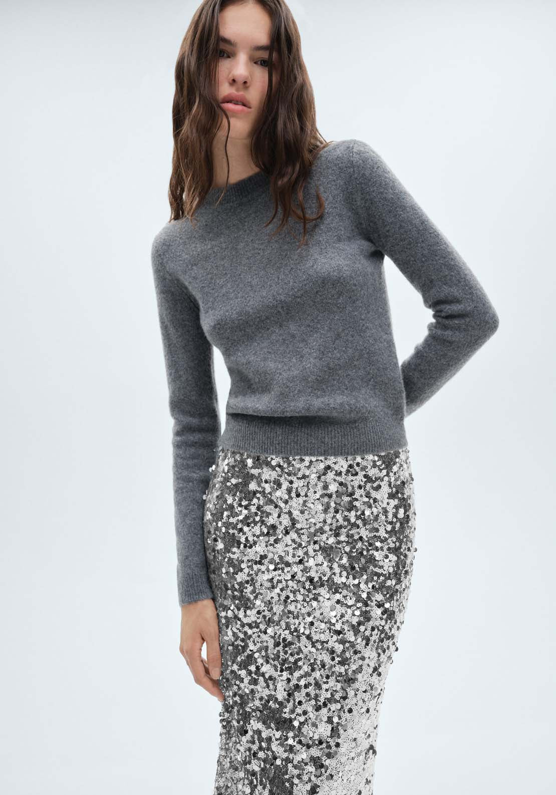 Mango Sequin midi skirt - Silver 1 Shaws Department Stores