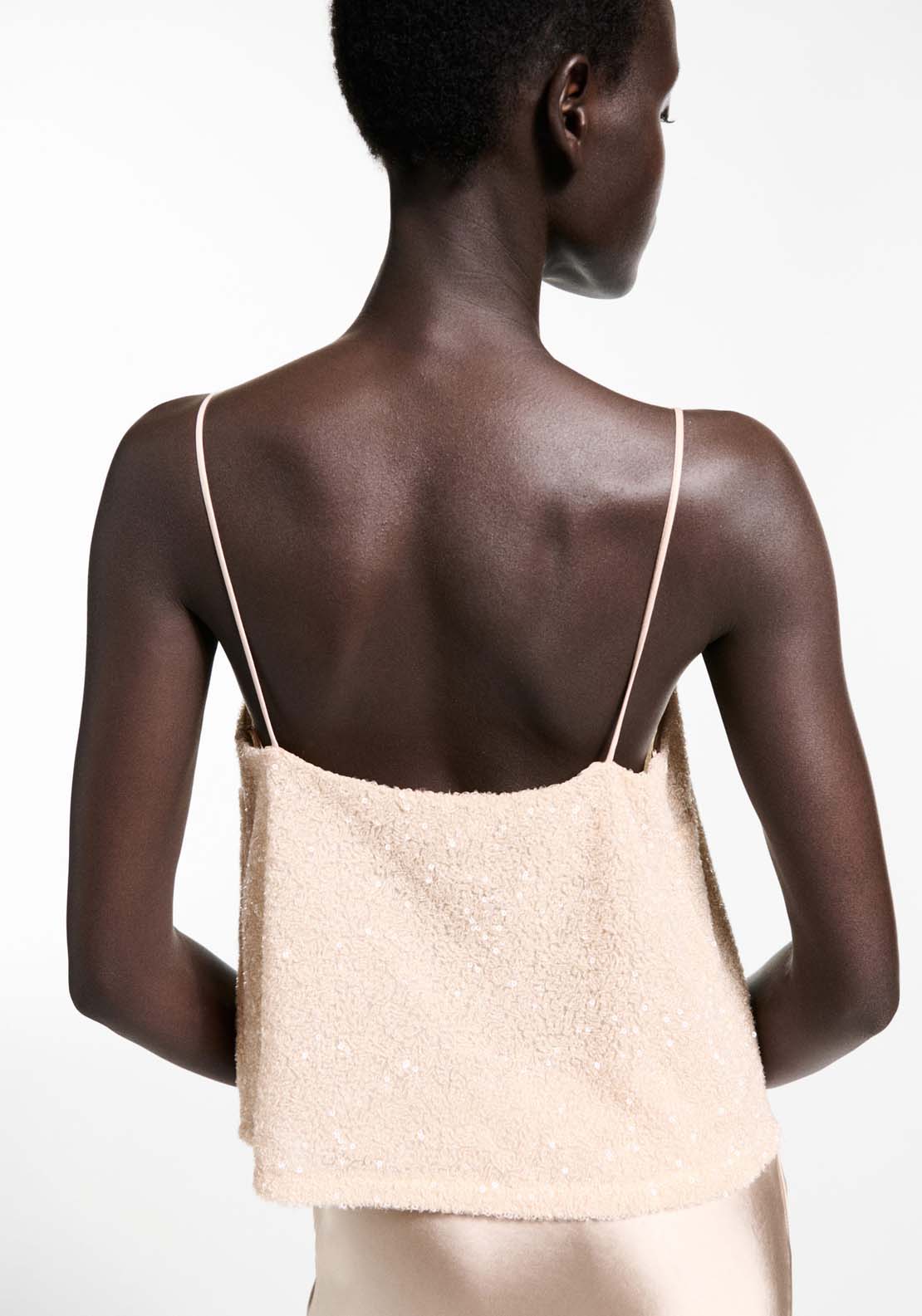 Mango Sequin top with spaghetti strap - Light/pastel Pink 3 Shaws Department Stores