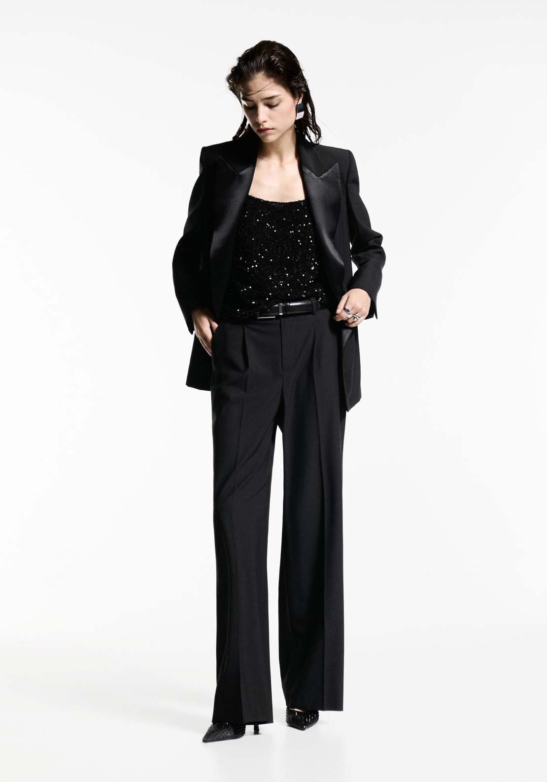 Mango Sequin top with spaghetti strap - Black 4 Shaws Department Stores