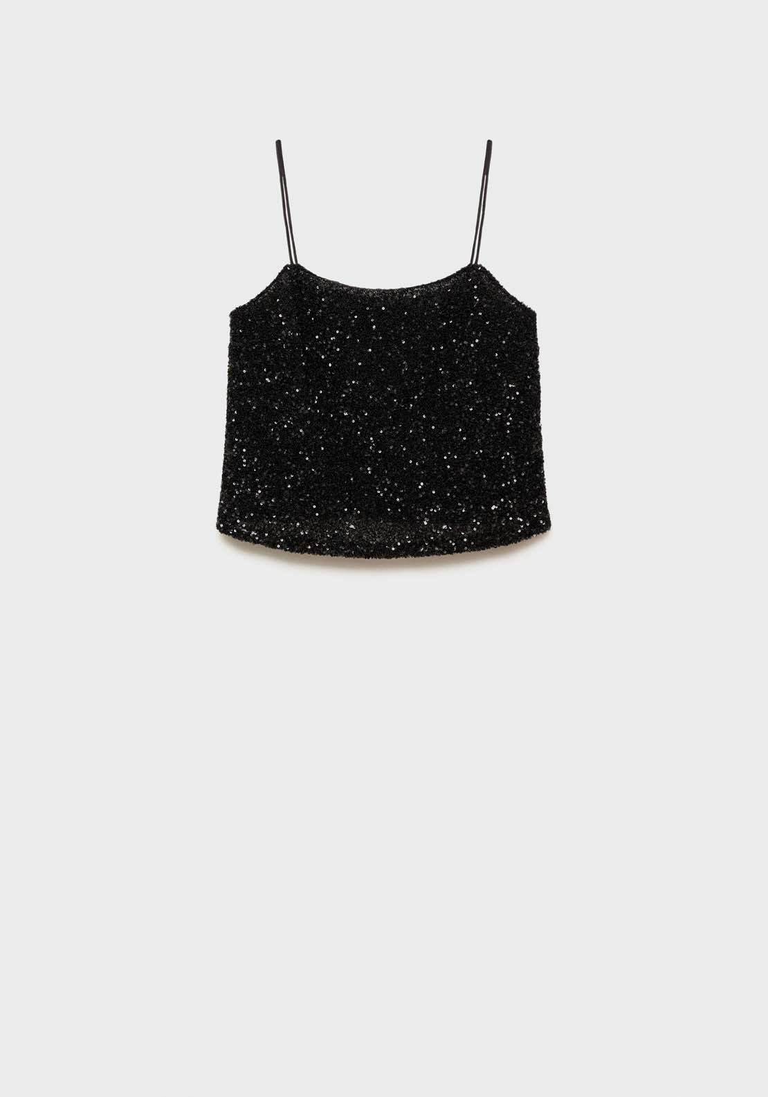 Mango Sequin top with spaghetti strap - Black 7 Shaws Department Stores