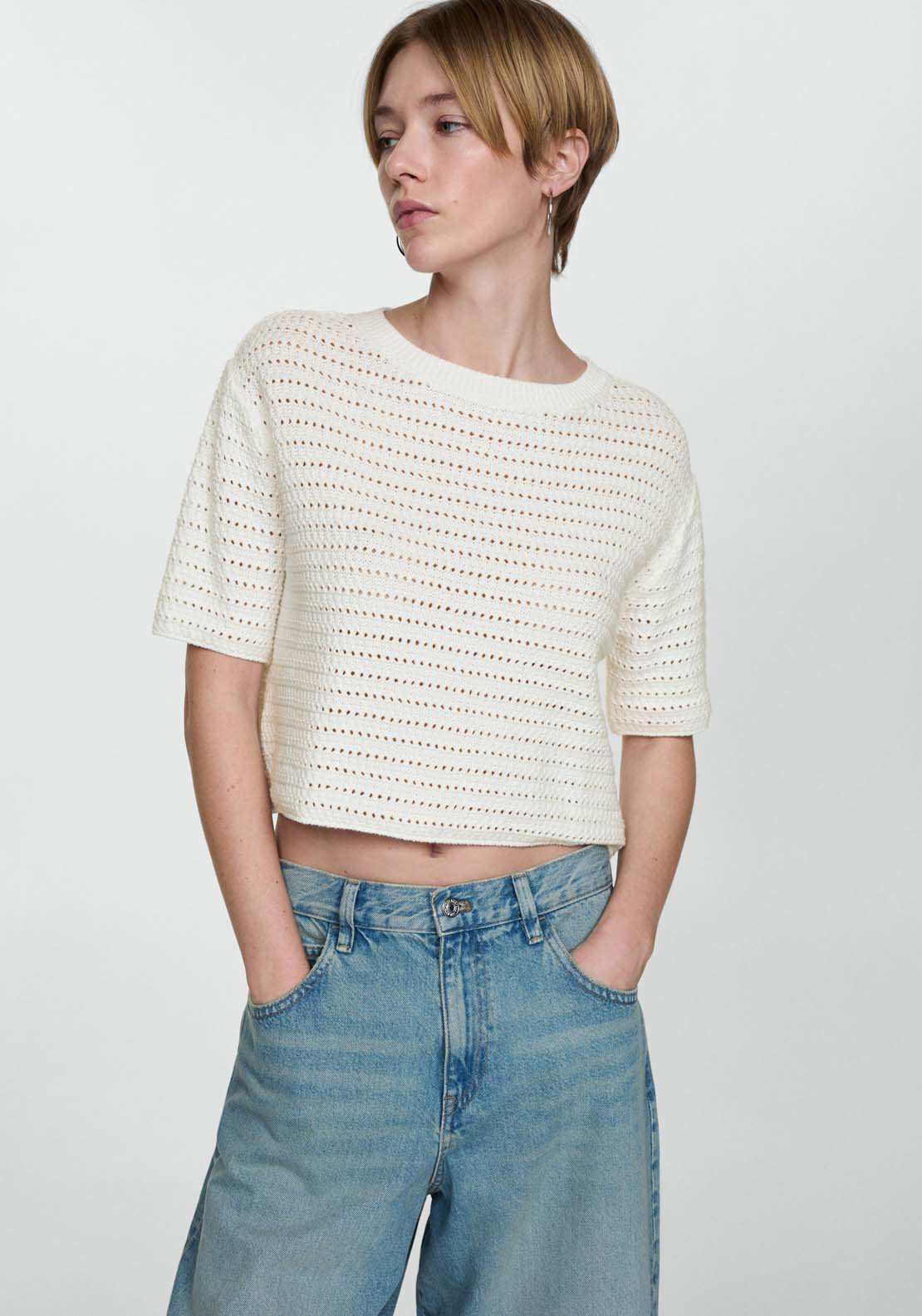 Mango Knitted sweater with openwork details 1 Shaws Department Stores