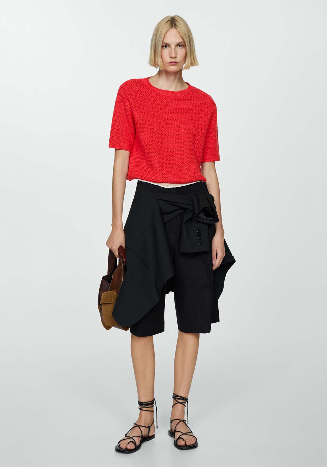 Mango Knitted sweater with openwork details 1 Shaws Department Stores