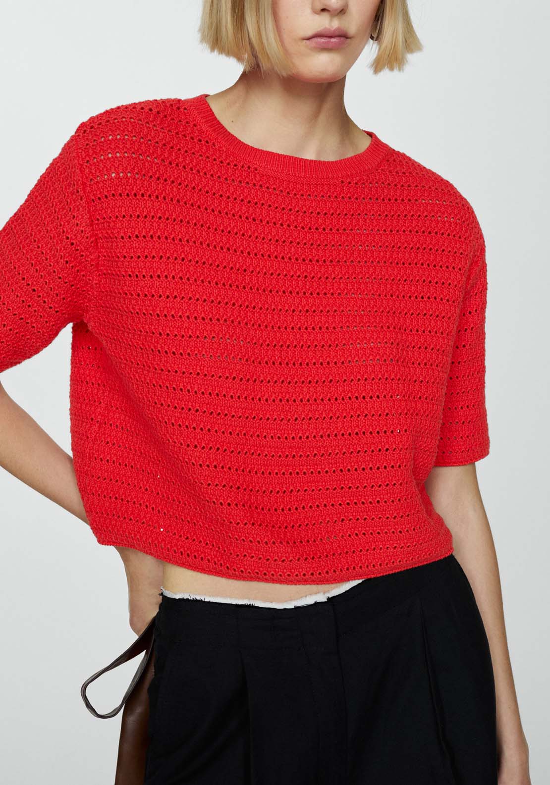 Mango Knitted sweater with openwork details 2 Shaws Department Stores