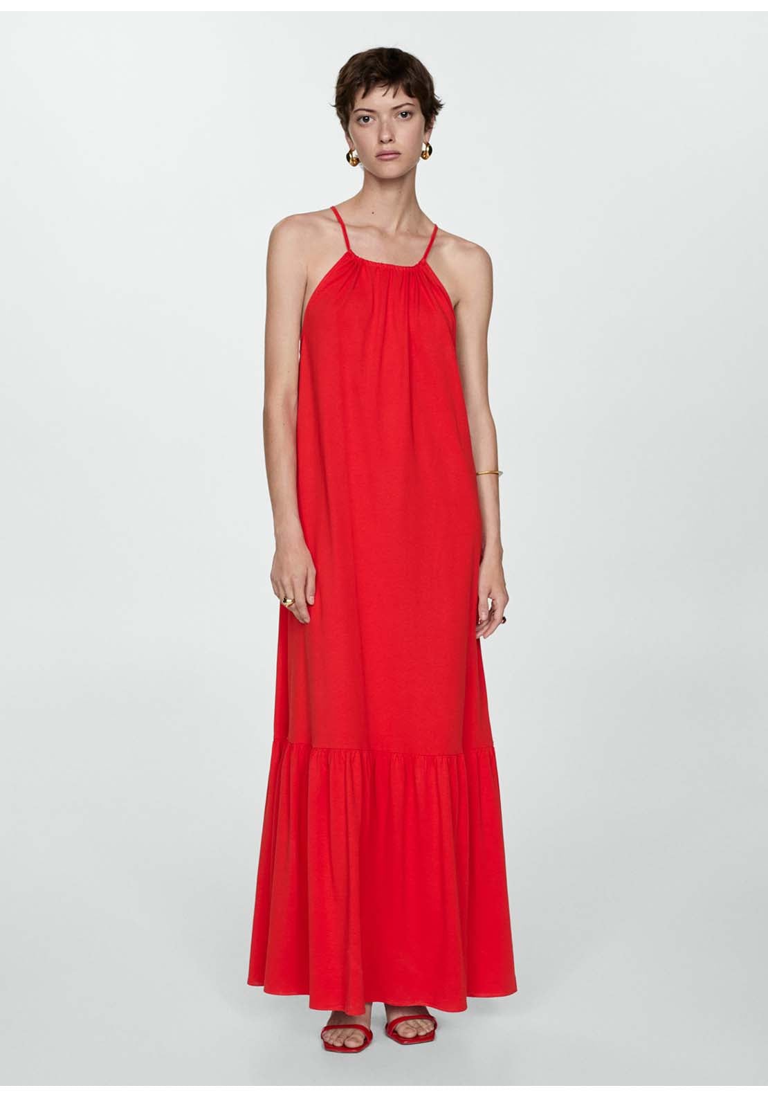 Mango Long cotton dress - Red 2 Shaws Department Stores