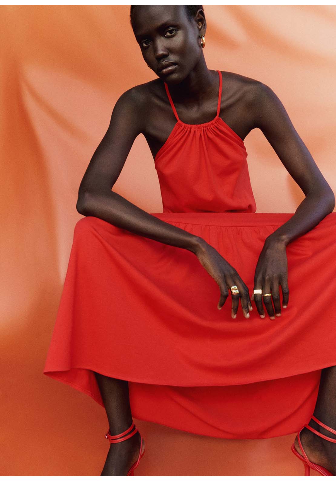 Mango Long cotton dress - Red 1 Shaws Department Stores