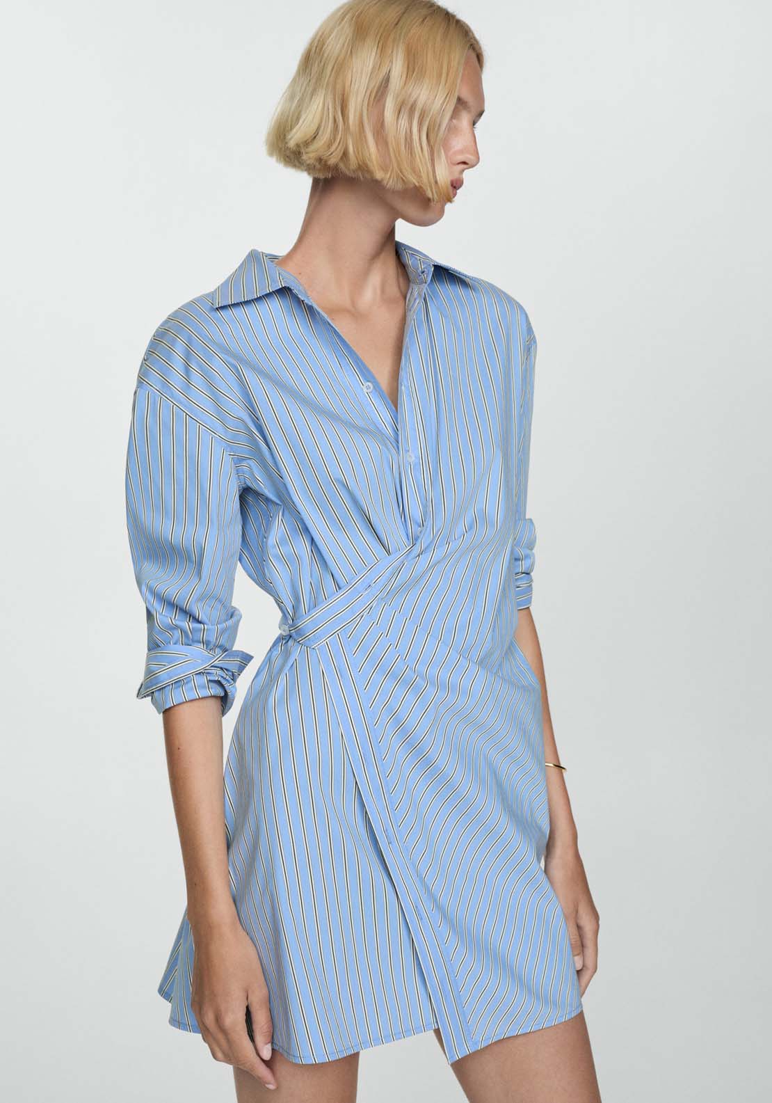 Mango Striped wrap shirt dress - Medium Blue 3 Shaws Department Stores