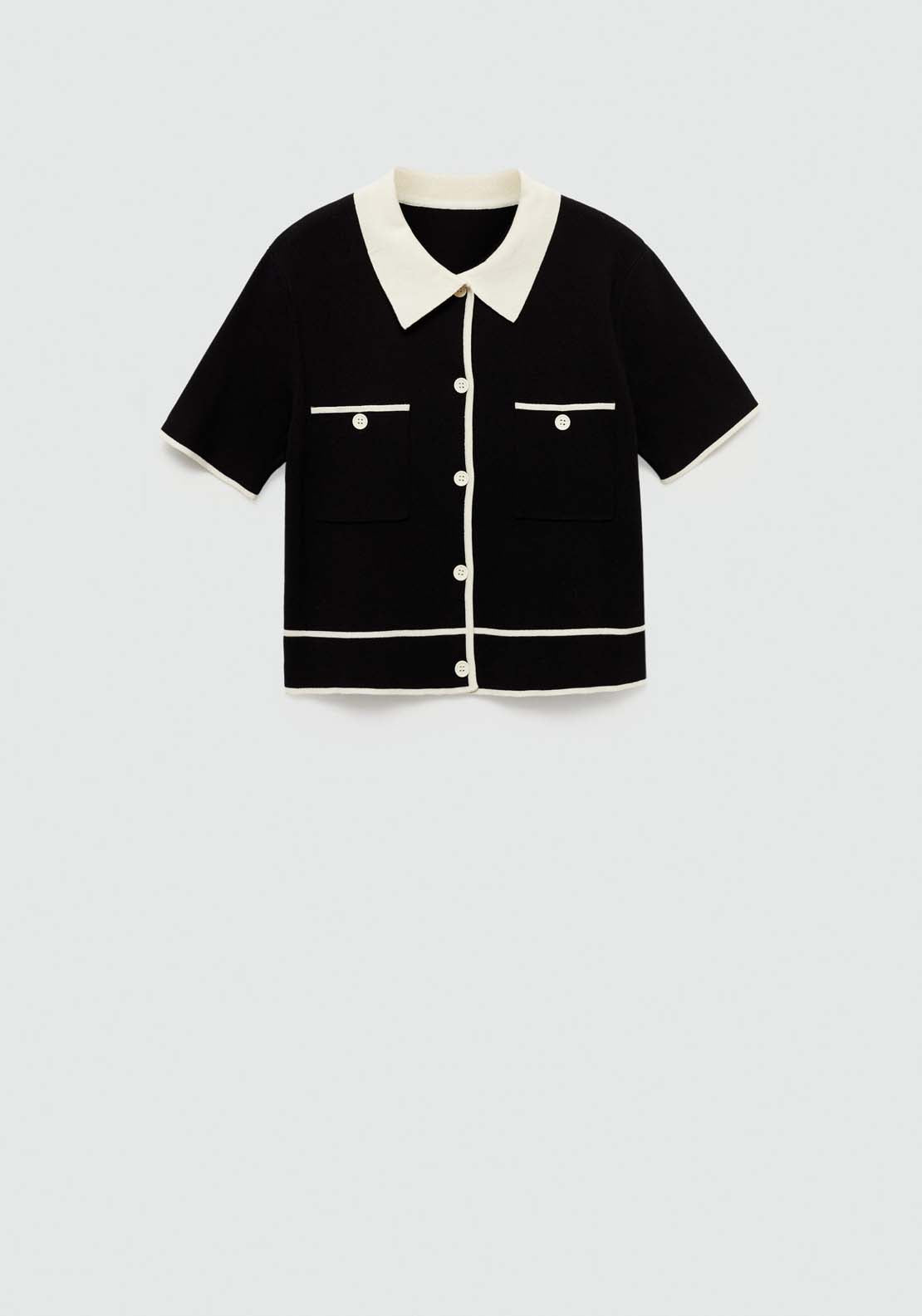 Mango Short-sleeved cardigan with contrasting trims - Black 7 Shaws Department Stores