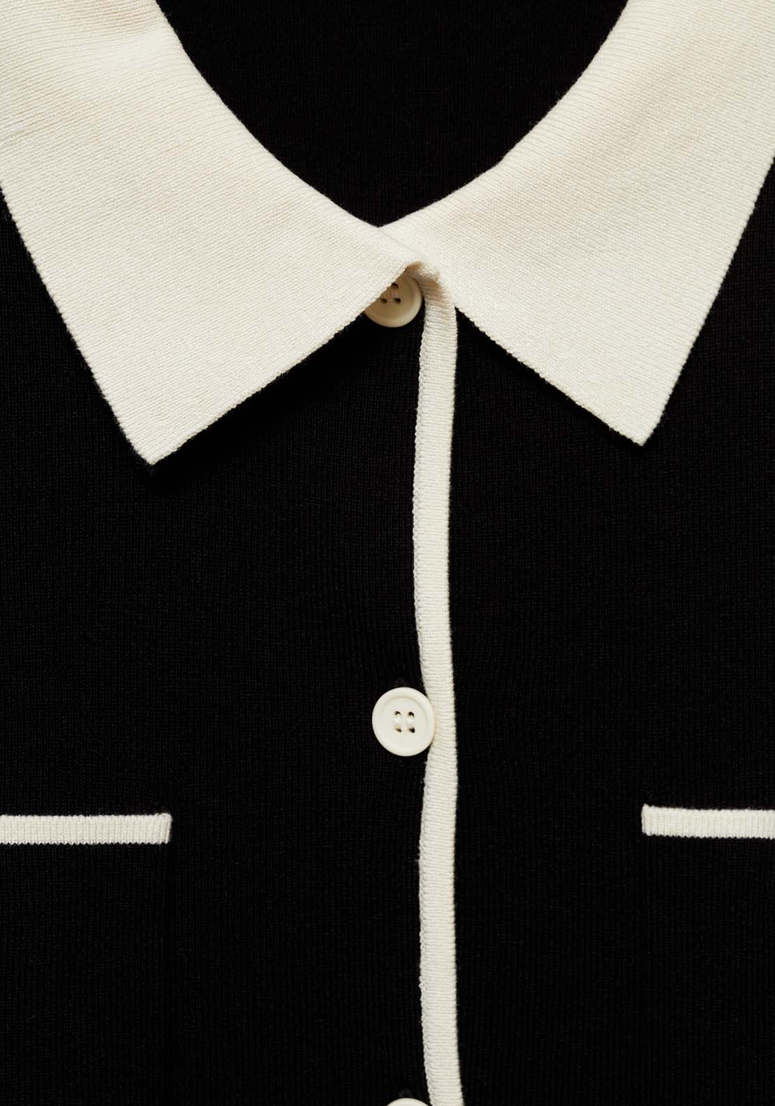 Mango Short-sleeved cardigan with contrasting trims - Black 5 Shaws Department Stores