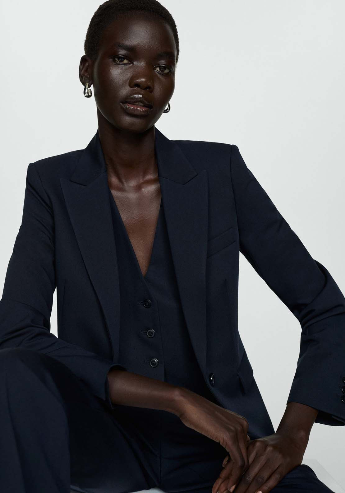 Mango Fitted suit jacket - Navy 1 Shaws Department Stores