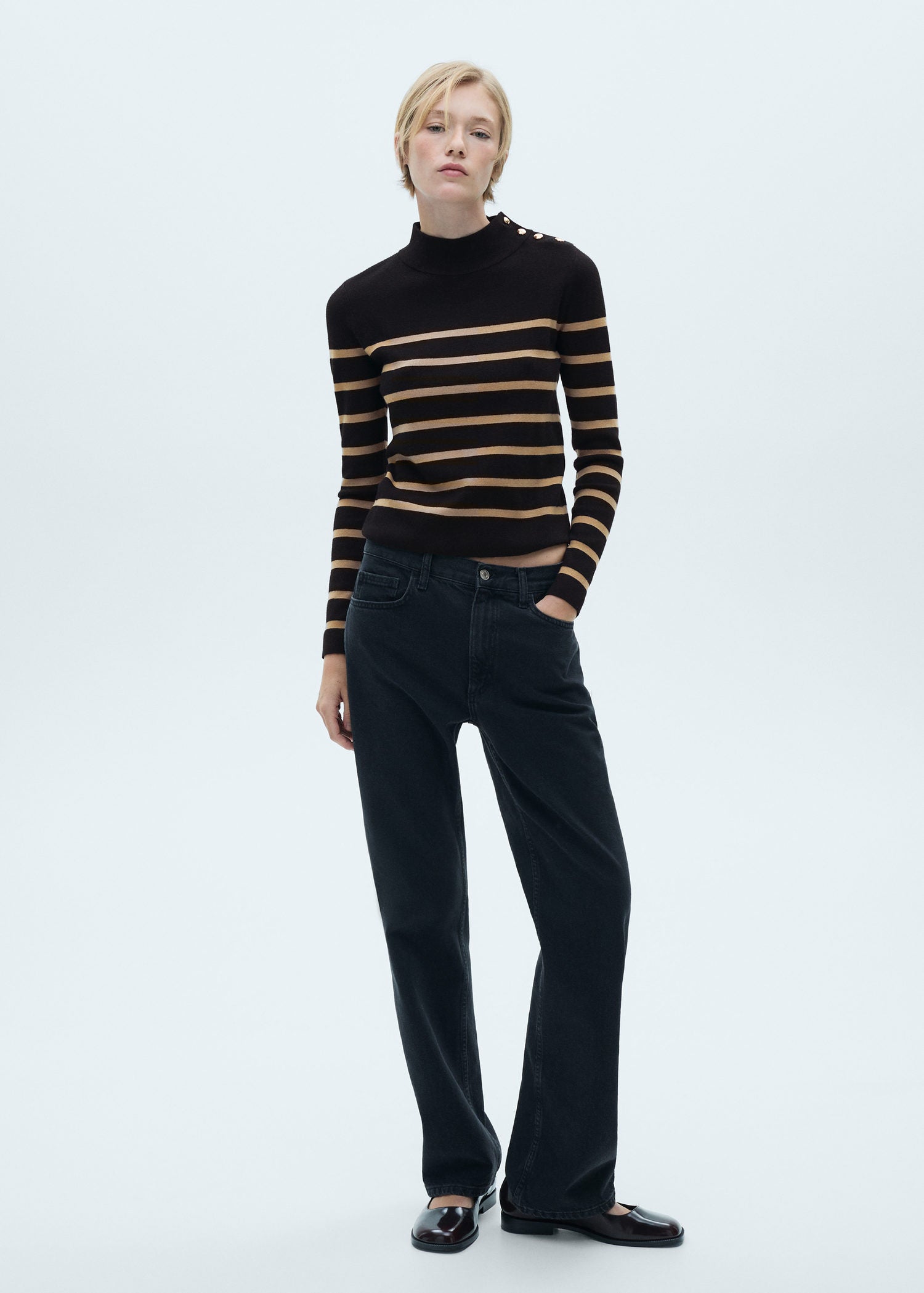 Mango Sweater with shoulder buttons - Medium Brown 3 Shaws Department Stores