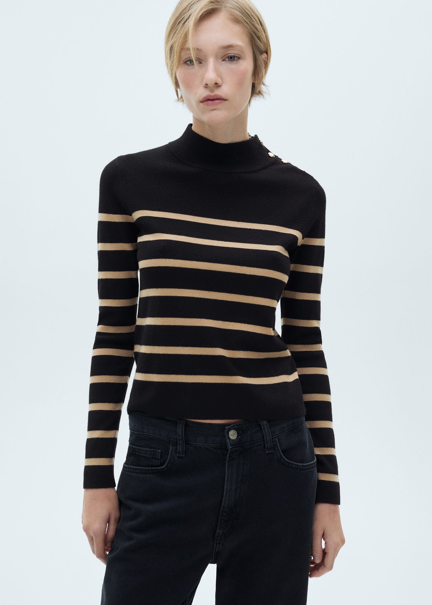 Mango Sweater with shoulder buttons - Medium Brown 1 Shaws Department Stores