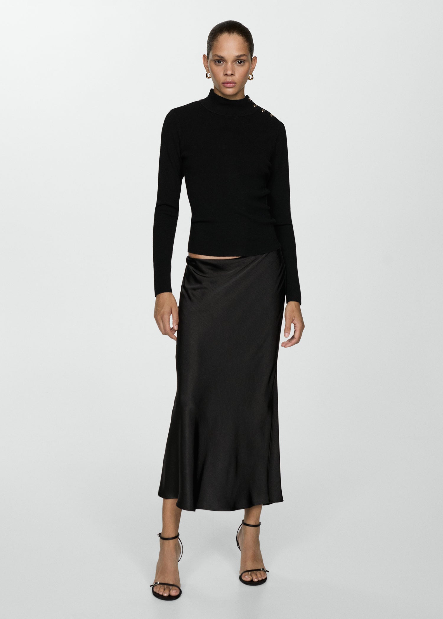 Mango Sweater with shoulder buttons - Black 3 Shaws Department Stores