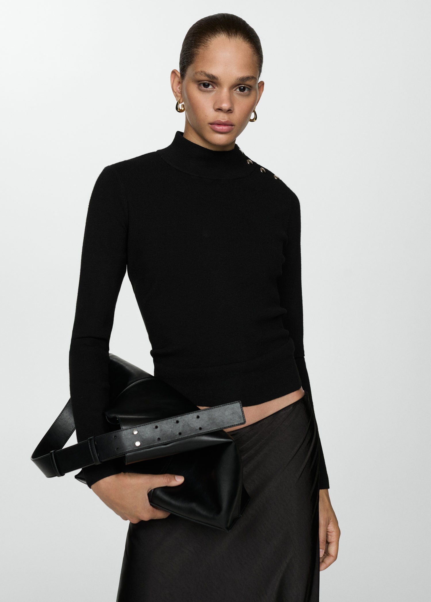 Mango Sweater with shoulder buttons - Black 1 Shaws Department Stores