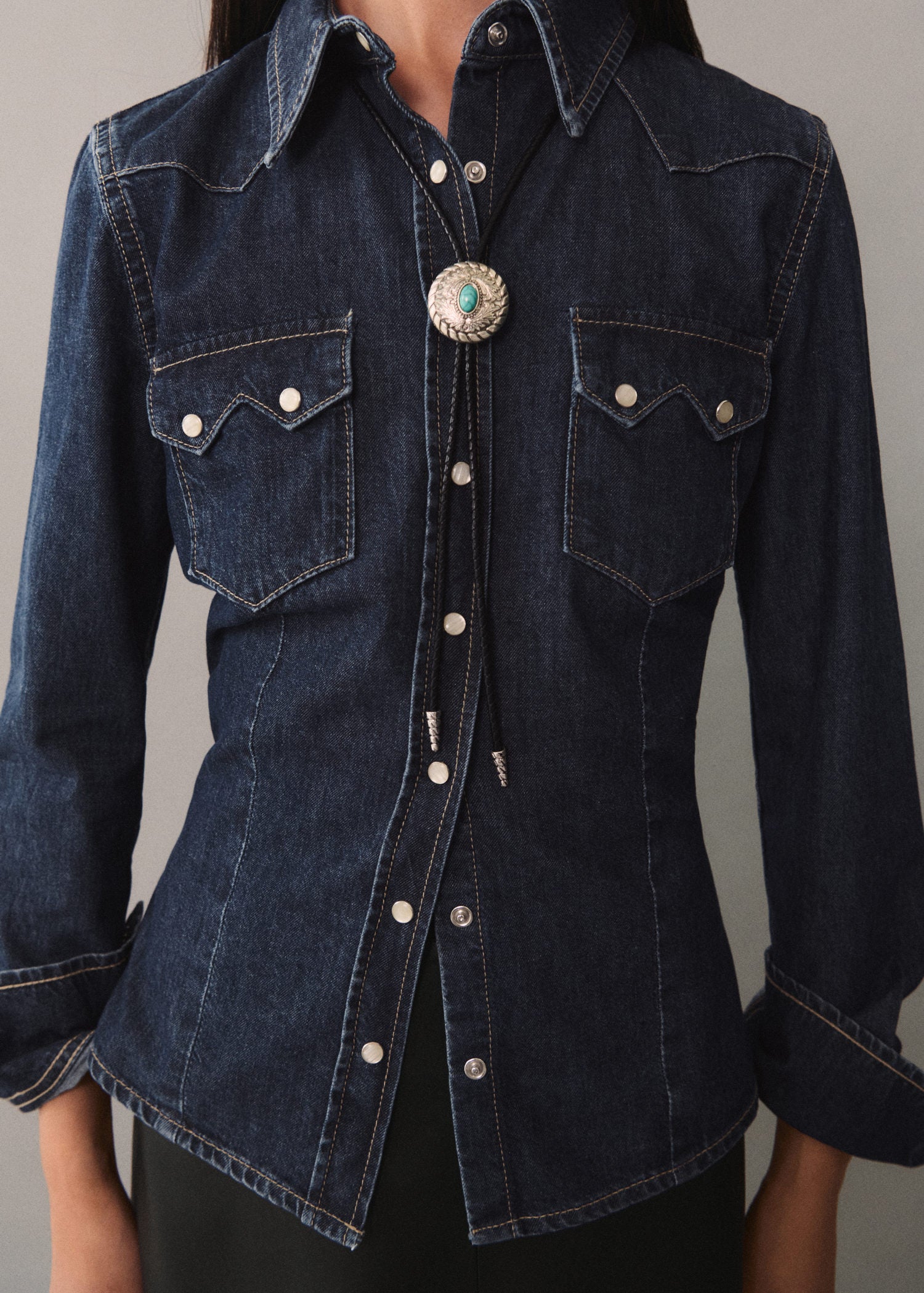 Mango Chest-pocket denim shirt - Open Blue 2 Shaws Department Stores