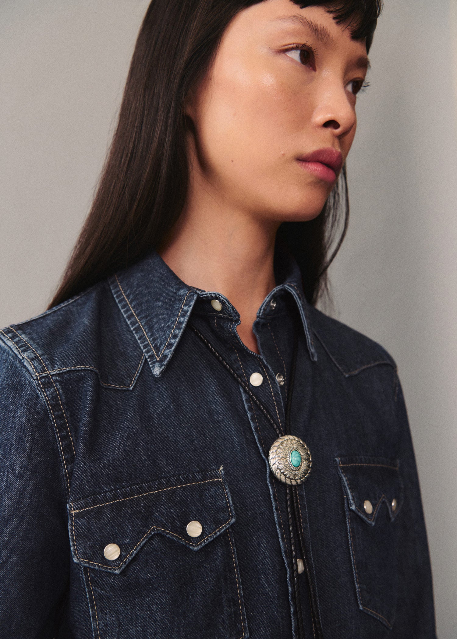 Mango Chest-pocket denim shirt - Open Blue 4 Shaws Department Stores