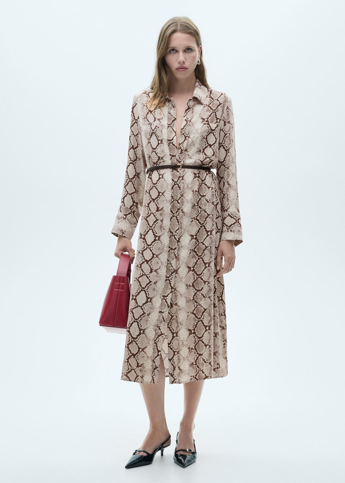 Mango Snake print shirt dress - Brown 1 Shaws Department Stores