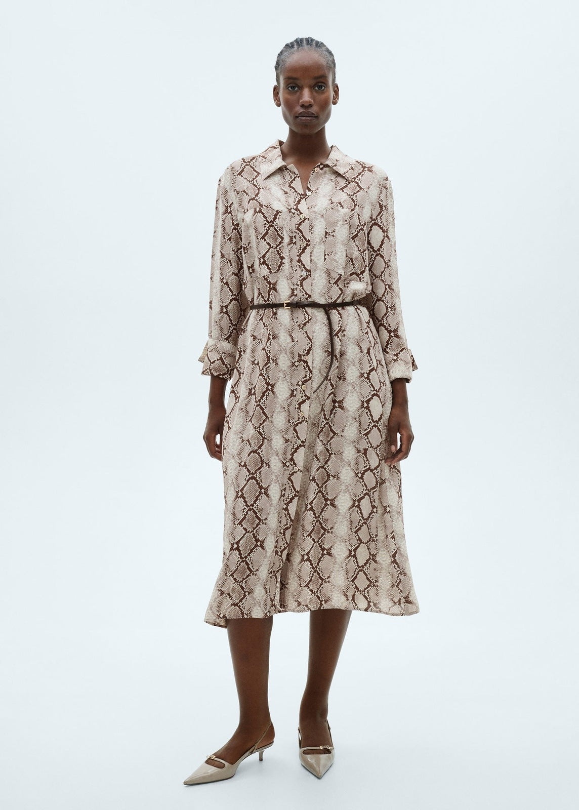 Mango Snake print shirt dress - Brown 5 Shaws Department Stores