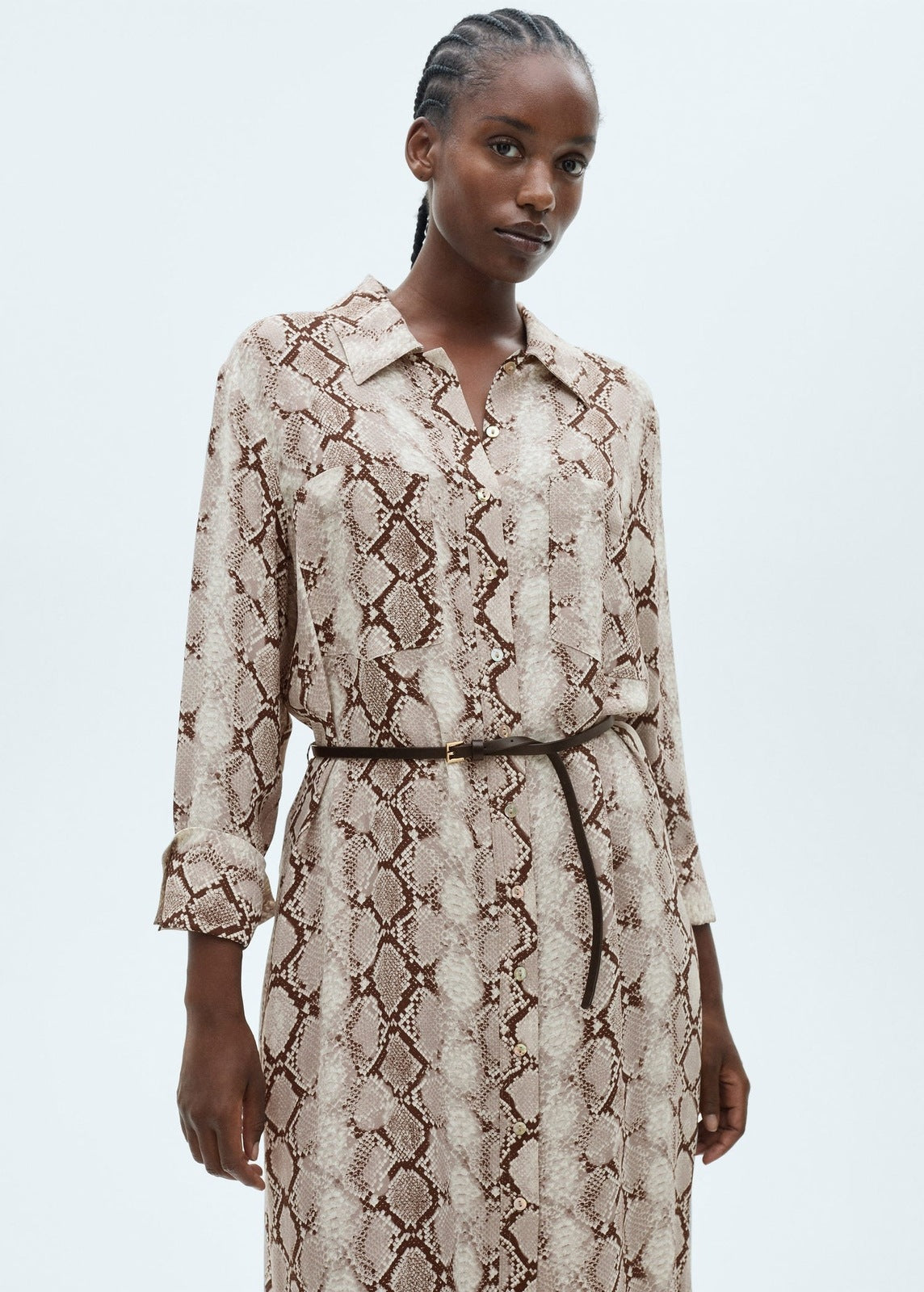 Mango Snake print shirt dress - Brown 6 Shaws Department Stores