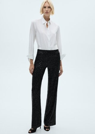Mango Sequined palazzo trousers - Black 1 Shaws Department Stores