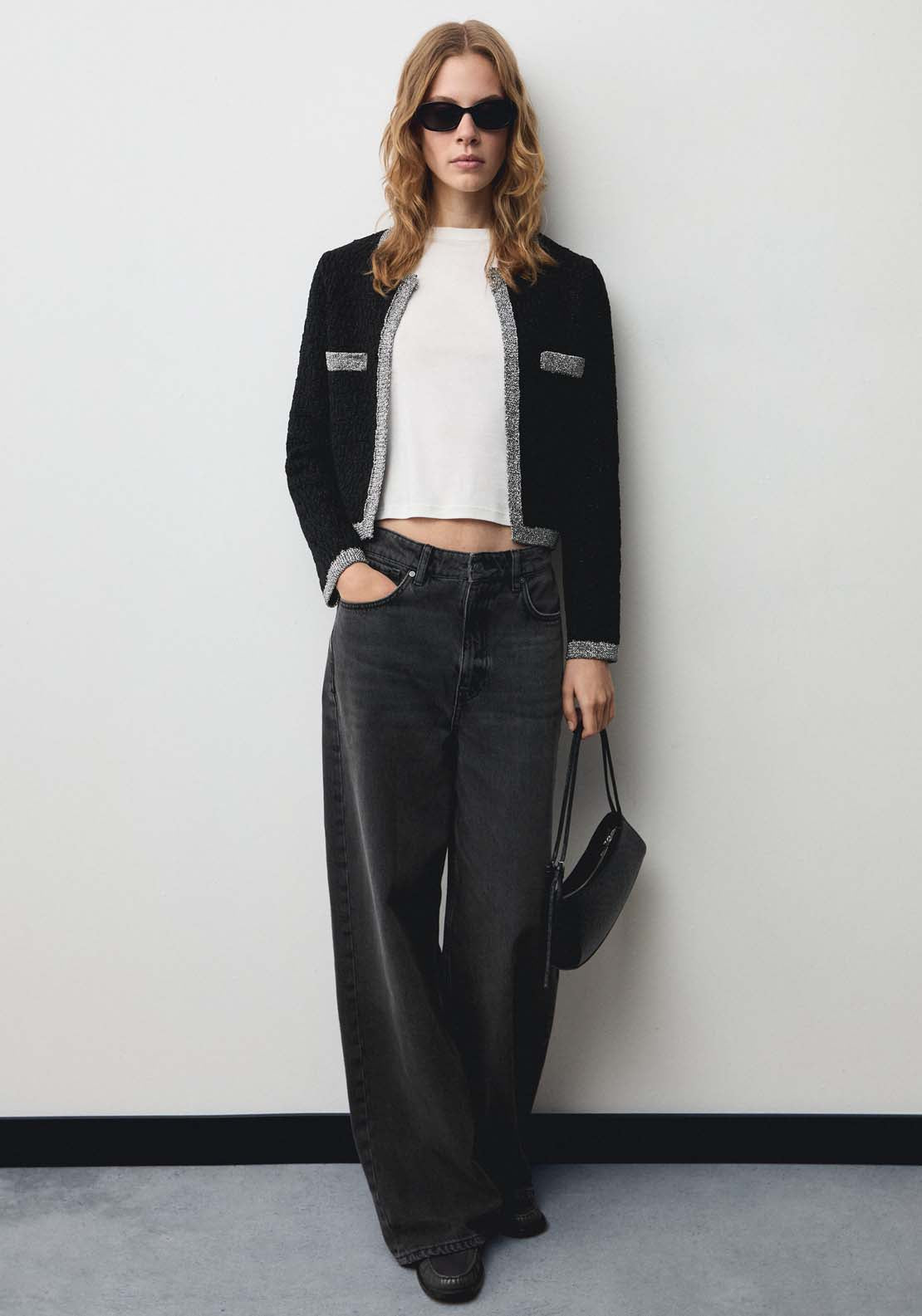 Mango Knitted jacket with lurex detail - Black 4 Shaws Department Stores