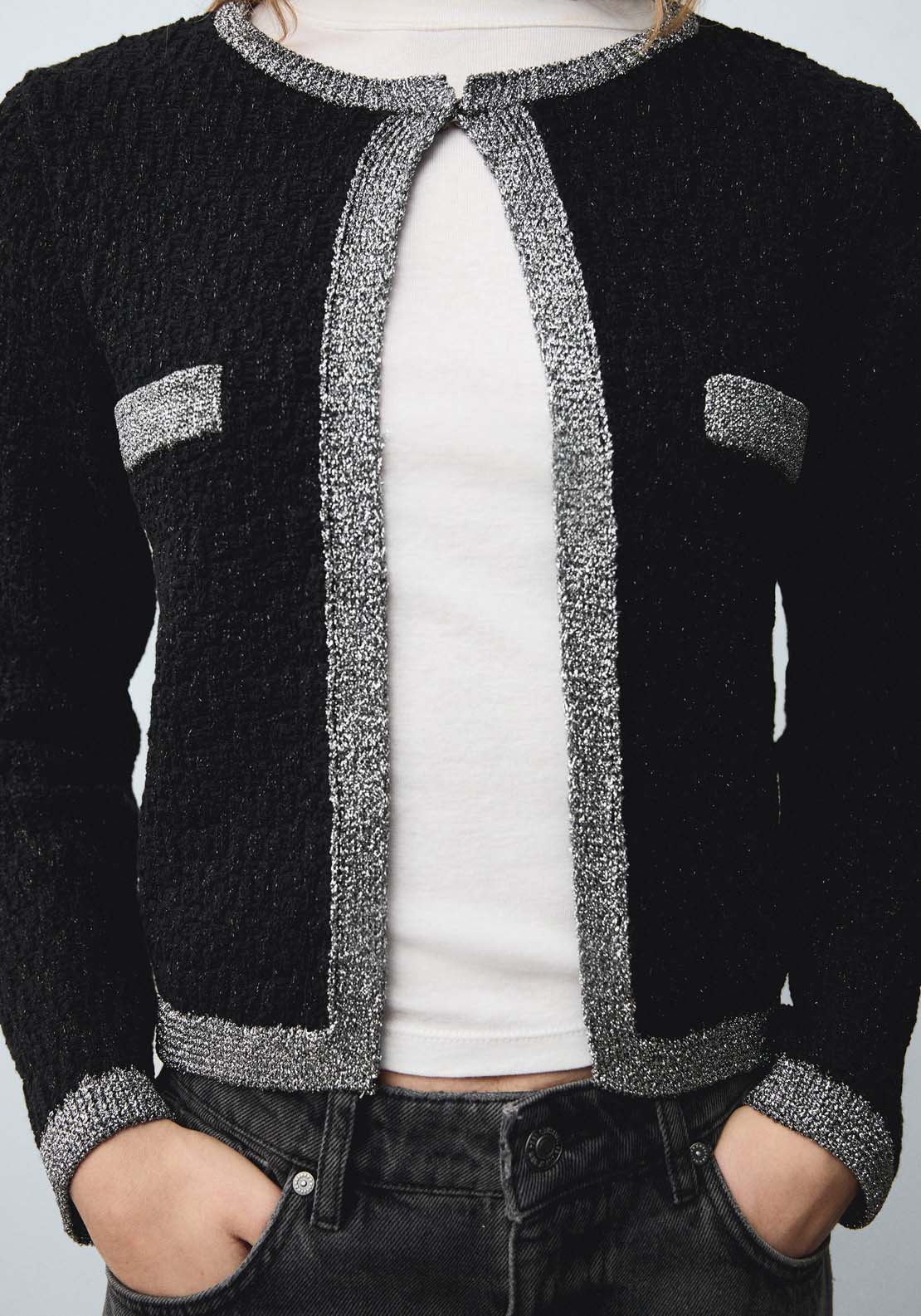 Mango Knitted jacket with lurex detail - Black 3 Shaws Department Stores
