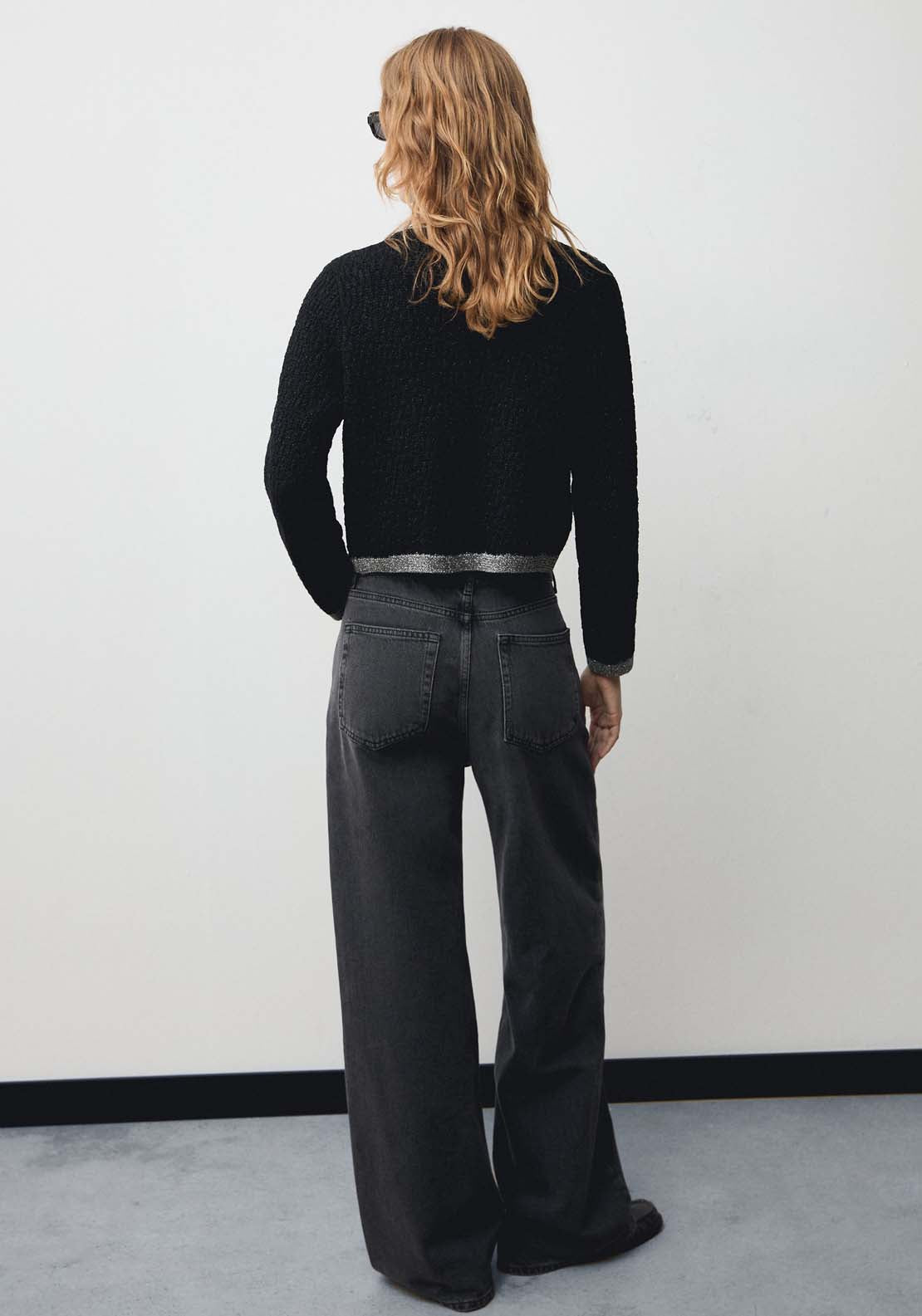 Mango Knitted jacket with lurex detail - Black 5 Shaws Department Stores